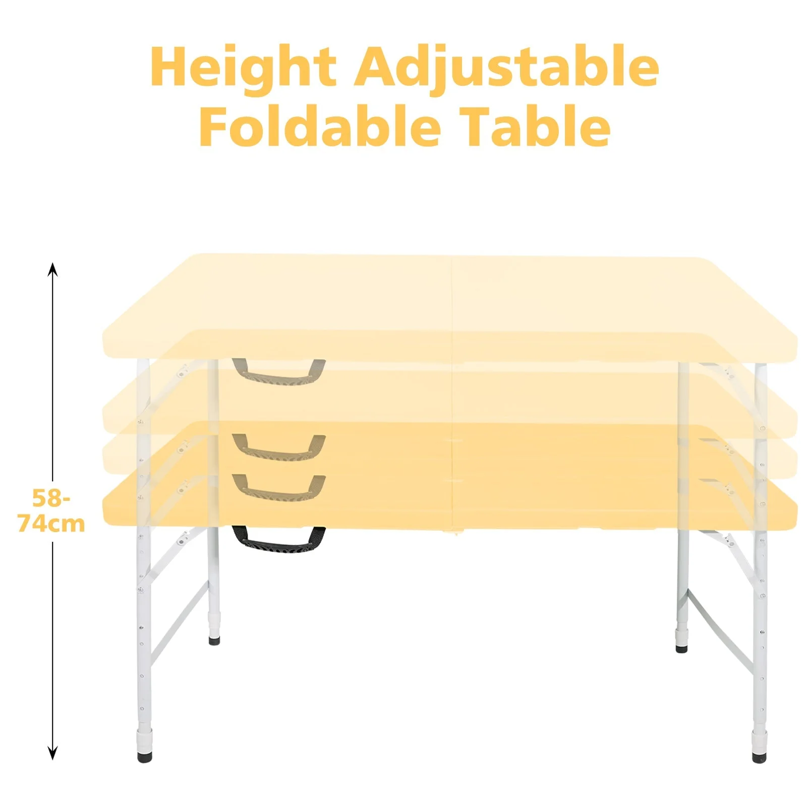 Portable Heavy Duty Folding Table, Adjustable Height, Multi-Functional, Light Yellow - Image 4