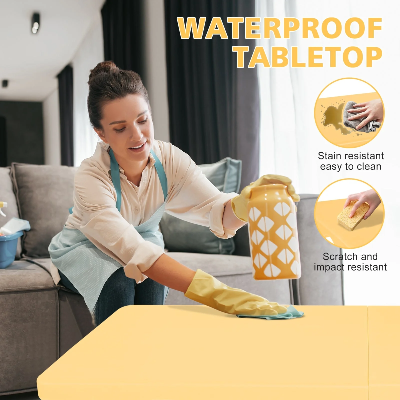 Portable Heavy Duty Folding Table, Adjustable Height, Multi-Functional, Light Yellow - Image 5