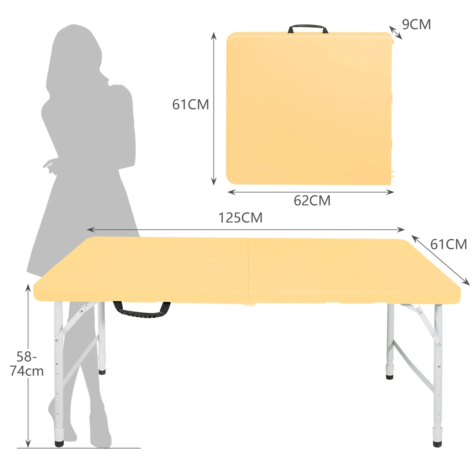 Portable Heavy Duty Folding Table, Adjustable Height, Multi-Functional, Light Yellow - Image 6