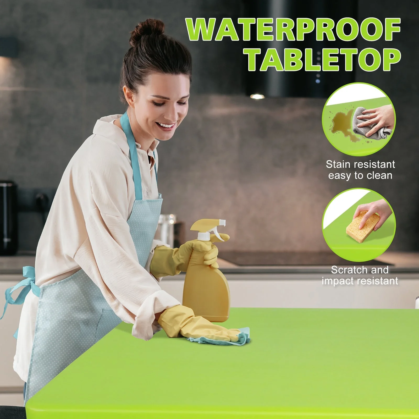 Portable Heavy Duty Folding Table with Handle, Adjustable Height, Multi-Functional for Camping, Picnic, Parties, Indoor/Outdoor, 125cm, 135kg Capacity, Green - Image 4