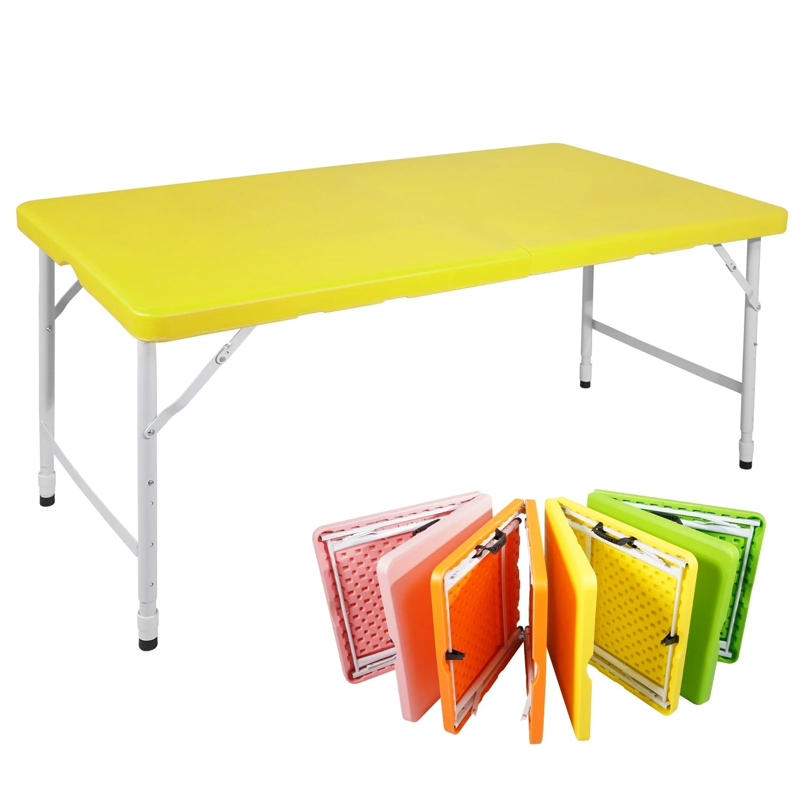 Portable Heavy Duty Folding Table with Handle, Adjustable Height Multi-Functional Table, Yellow - Image 2