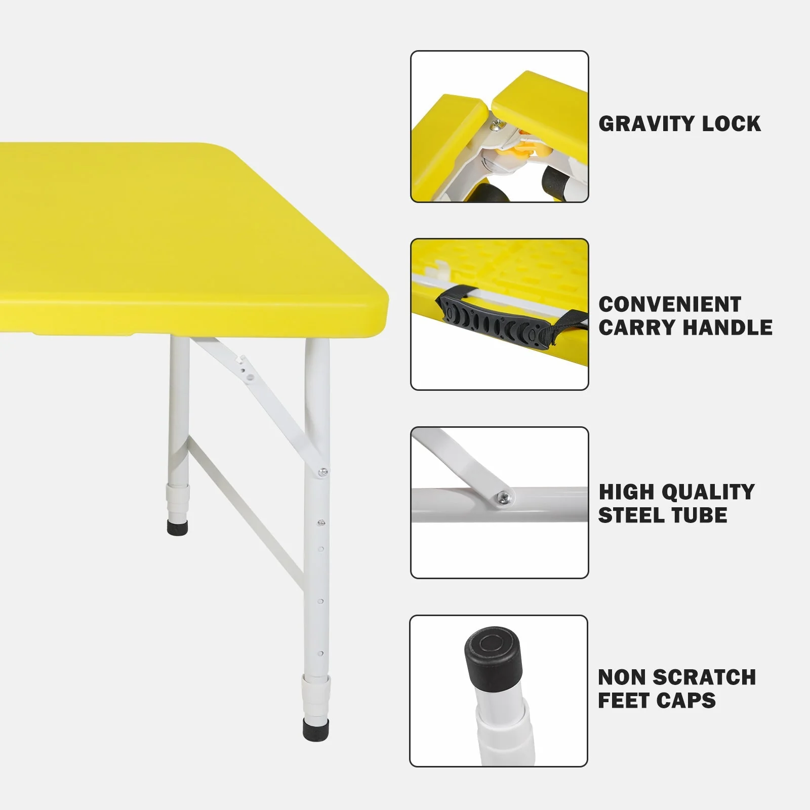 Portable Heavy Duty Folding Table with Handle, Adjustable Height Multi-Functional Table, Yellow - Image 3