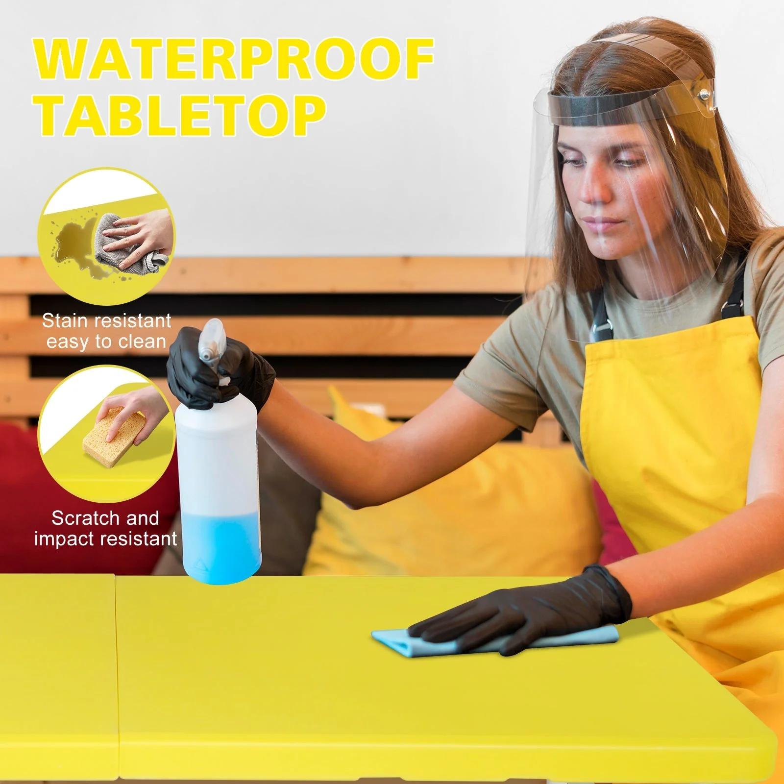 Portable Heavy Duty Folding Table with Handle, Adjustable Height Multi-Functional Table, Yellow - Image 4