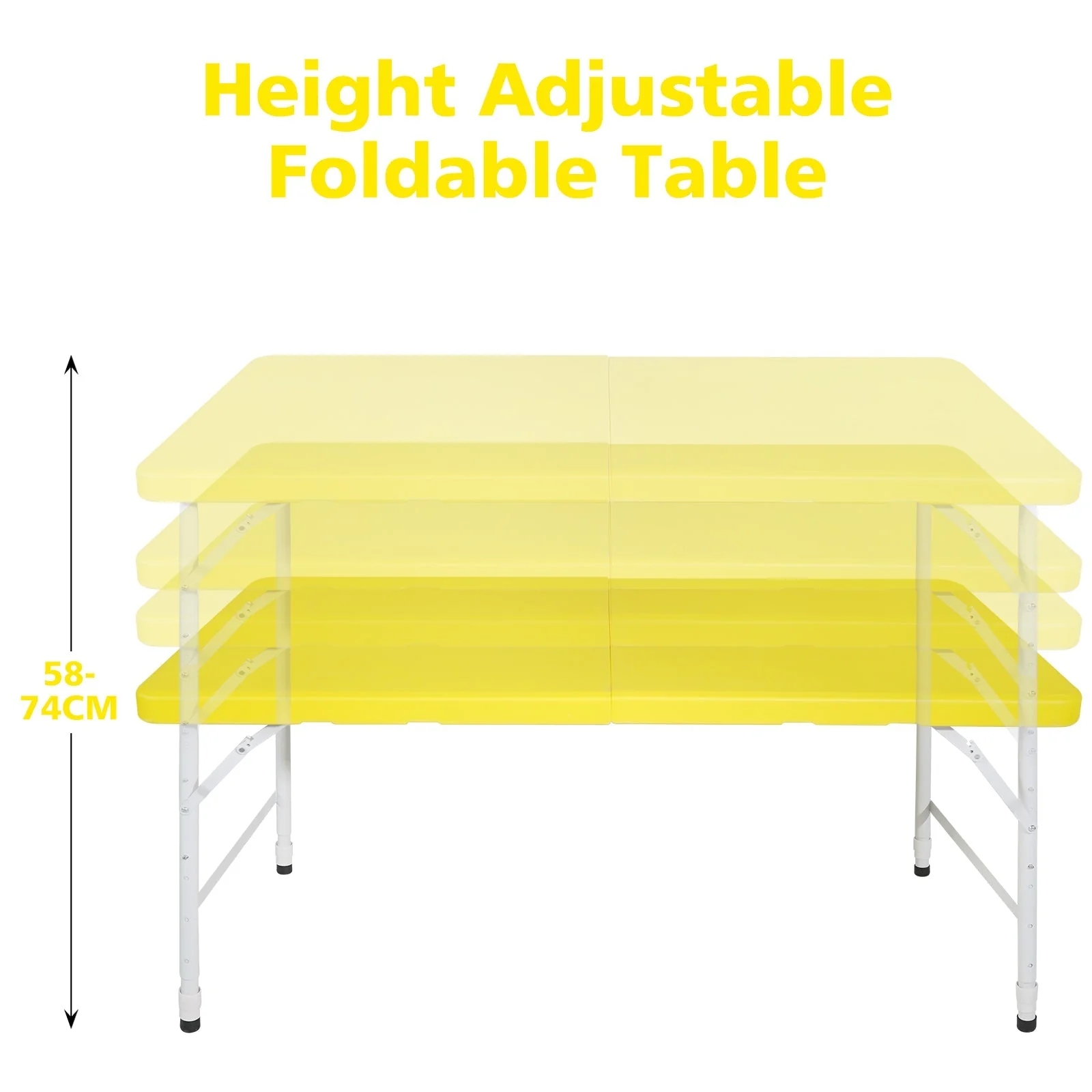 Portable Heavy Duty Folding Table with Handle, Adjustable Height Multi-Functional Table, Yellow - Image 5