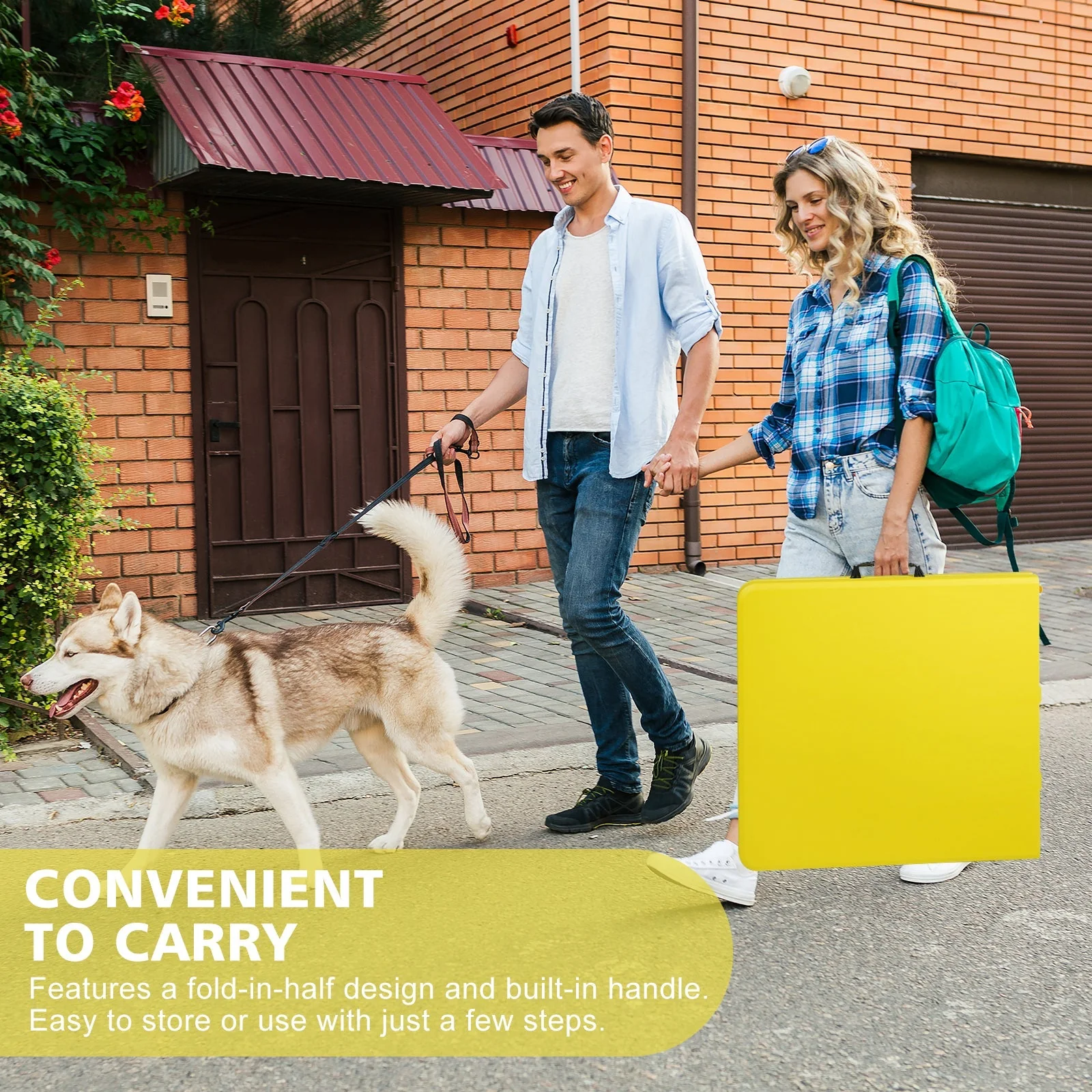 Portable Heavy Duty Folding Table with Handle, Adjustable Height Multi-Functional Table, Yellow - Image 6