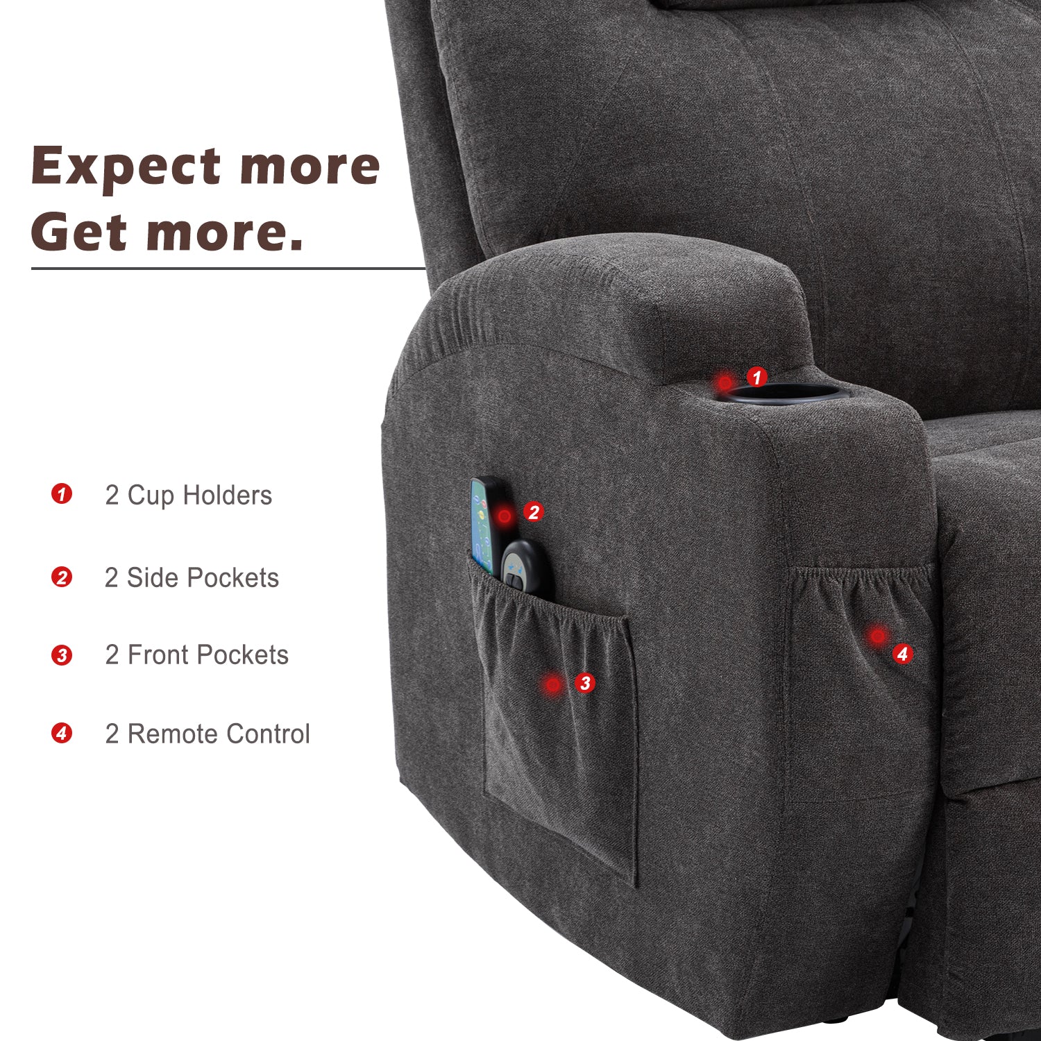 Power Lift Recliner Chair, Electric with Heat and Massage, Fabric - Image 4