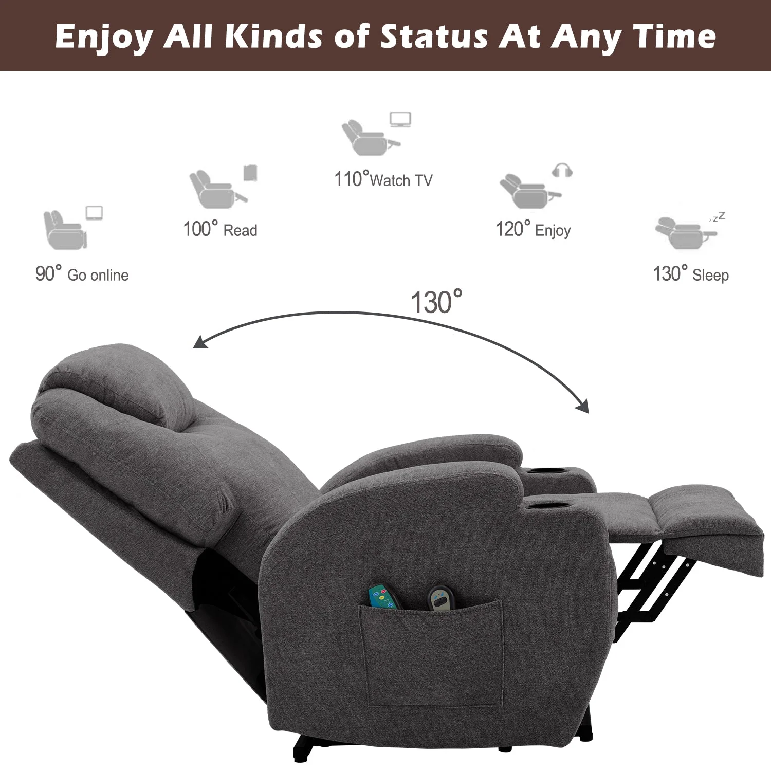 Power Lift Recliner Chair, Electric with Heat and Massage, Fabric - Image 5