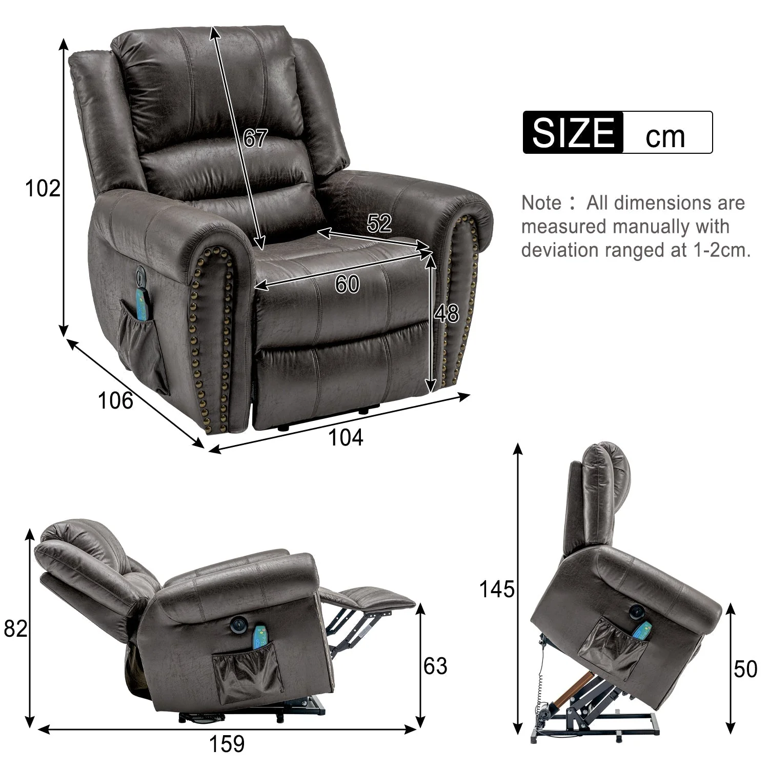 Power Lift Recliner Chair with Massage, Heat, and USB Port, Heavy Duty Electric Faux Leather - Image 3