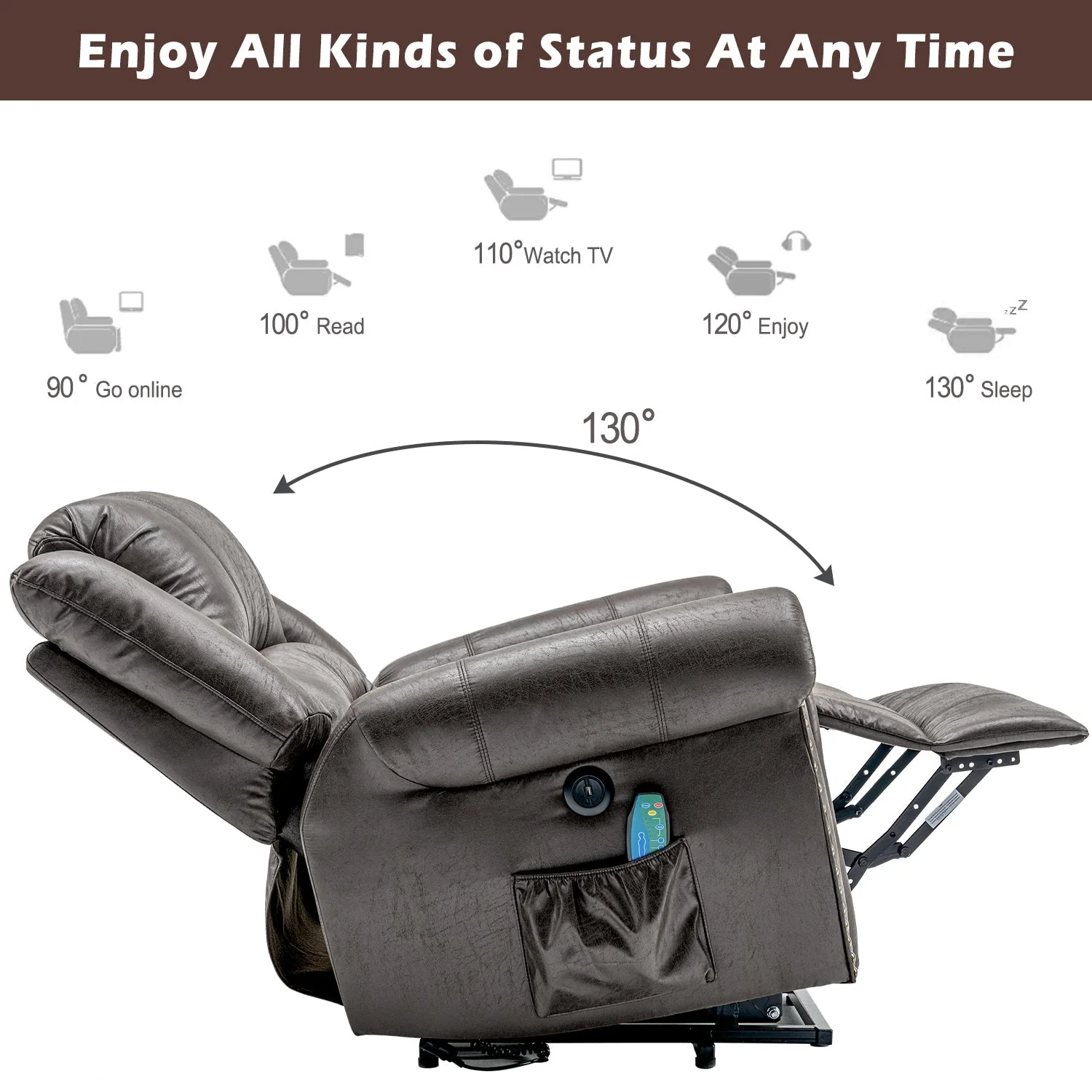 Power Lift Recliner Chair with Massage, Heat, and USB Port, Heavy Duty Electric Faux Leather - Image 4