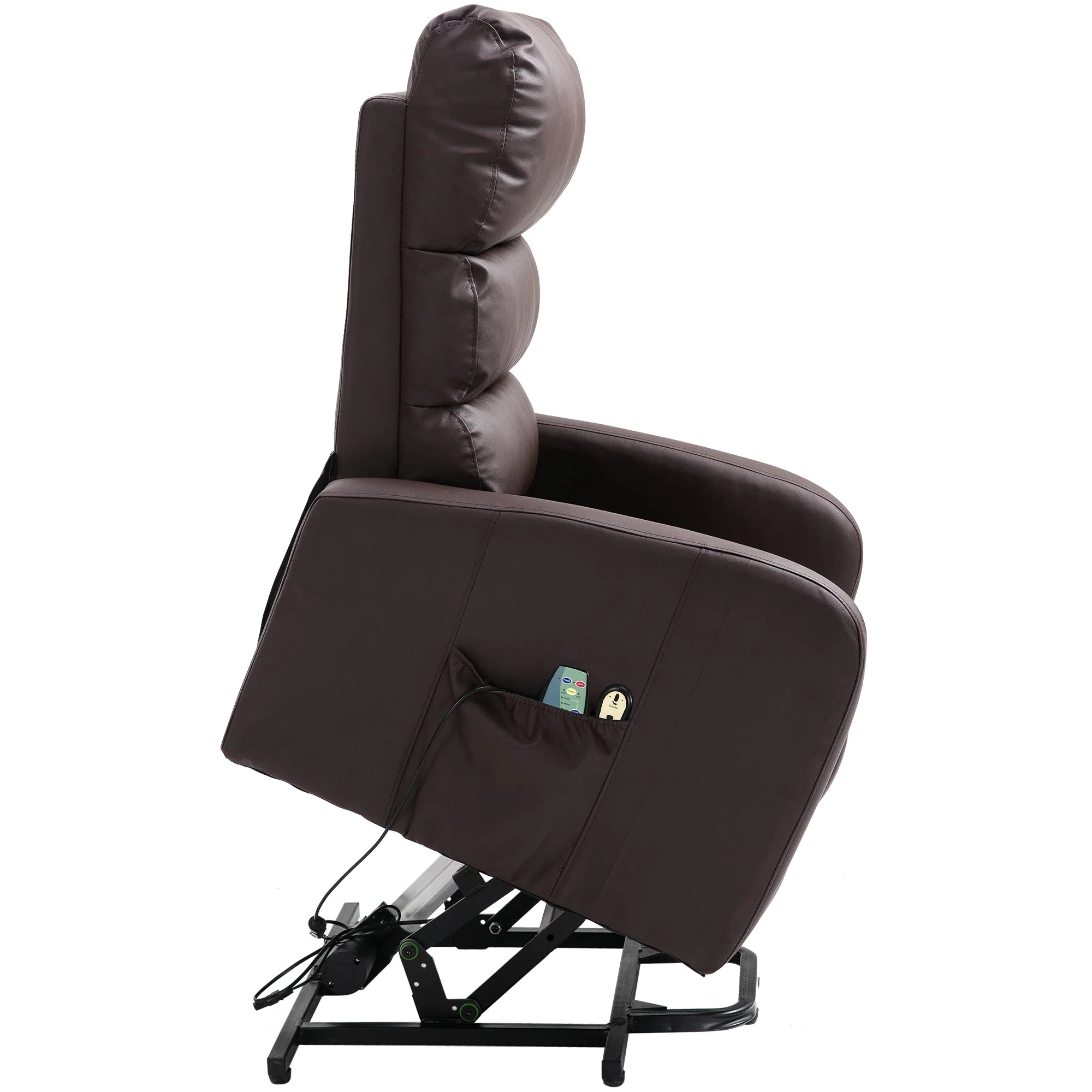 Power Massage Lift Recliner Chair, Heat, Vibration, Remote Control, PU Leather Brown - Image 4