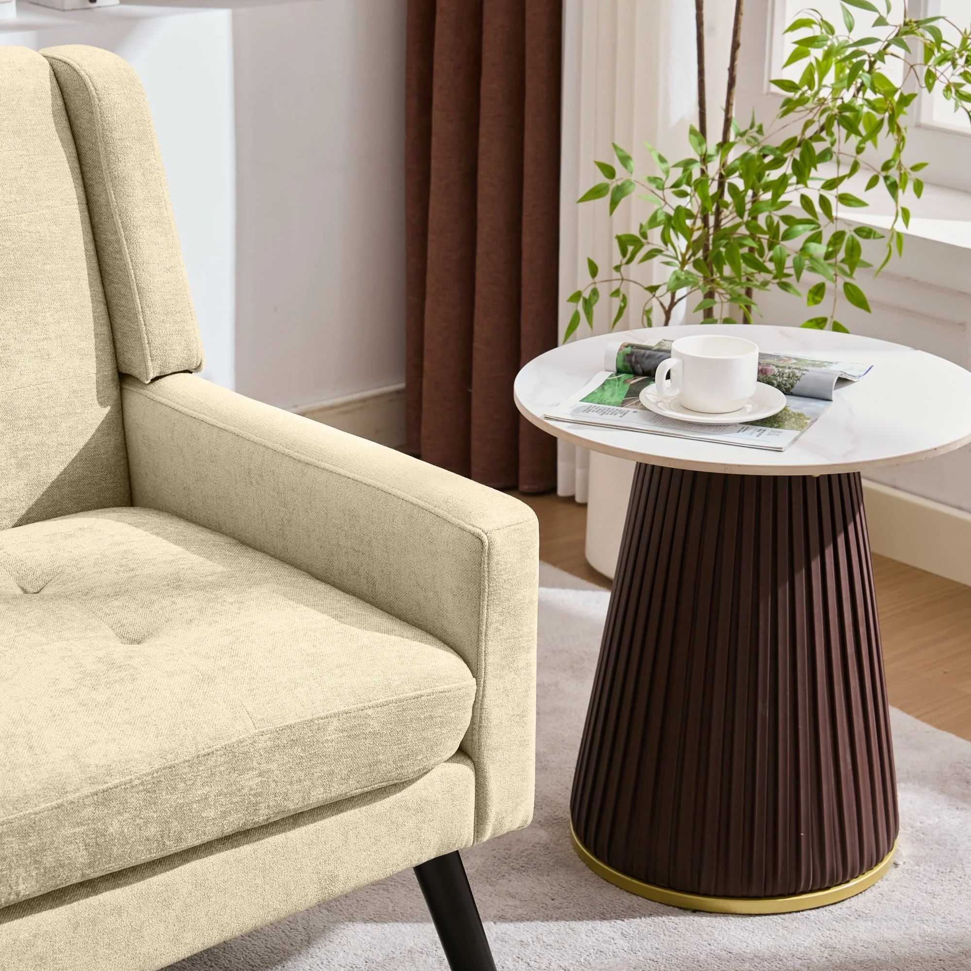 Premium 2-Seater Bench Button-Upholstered Accent Chair Solid Wood Linen - Image 5
