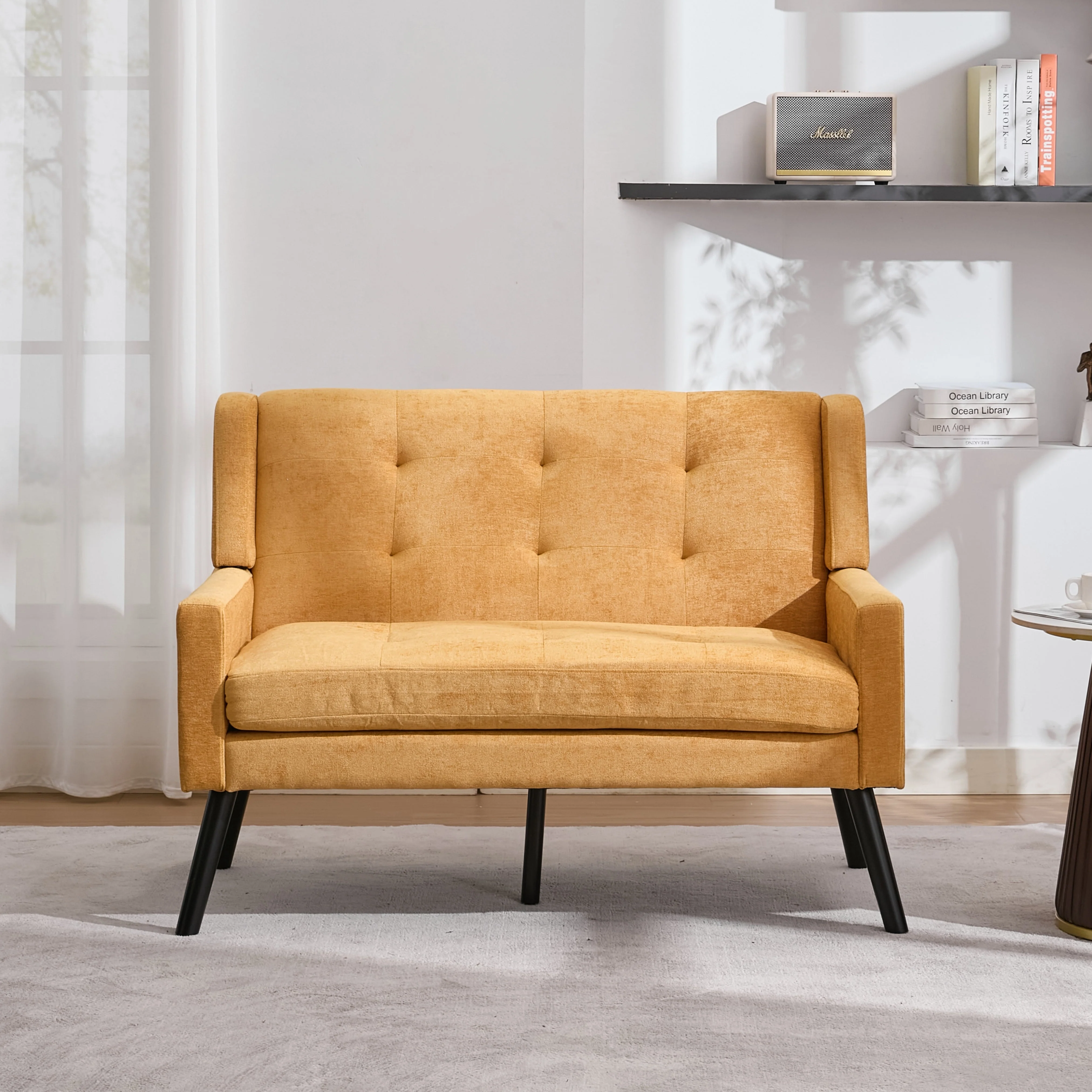 Premium Linen Bench with 2-Seater Tufted Design and Solid Wood Legs, Natural Linen Tone - Image 3