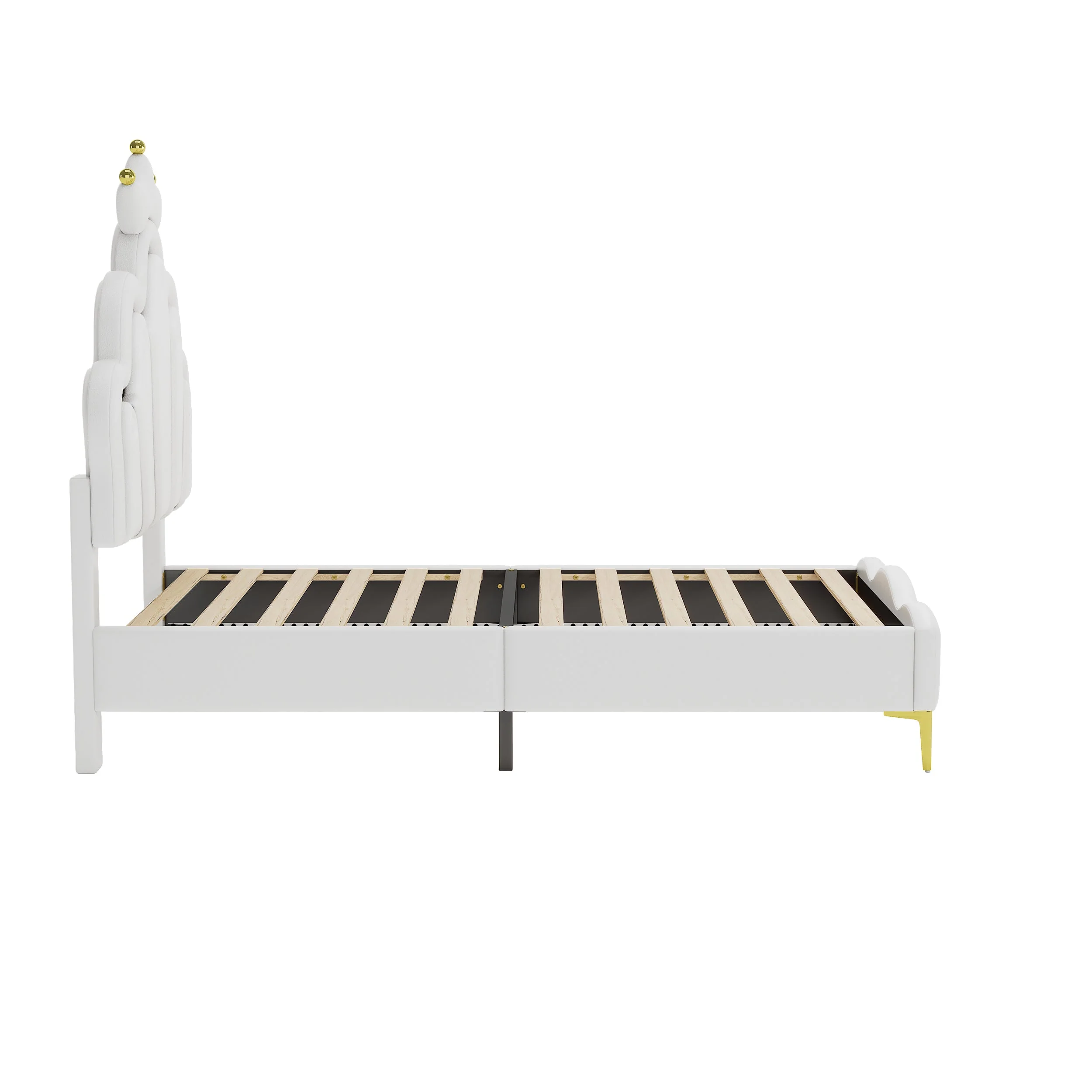 Princess Bed 90x200cm Crown Shaped PU Leather Upholstered LED - White - Image 6