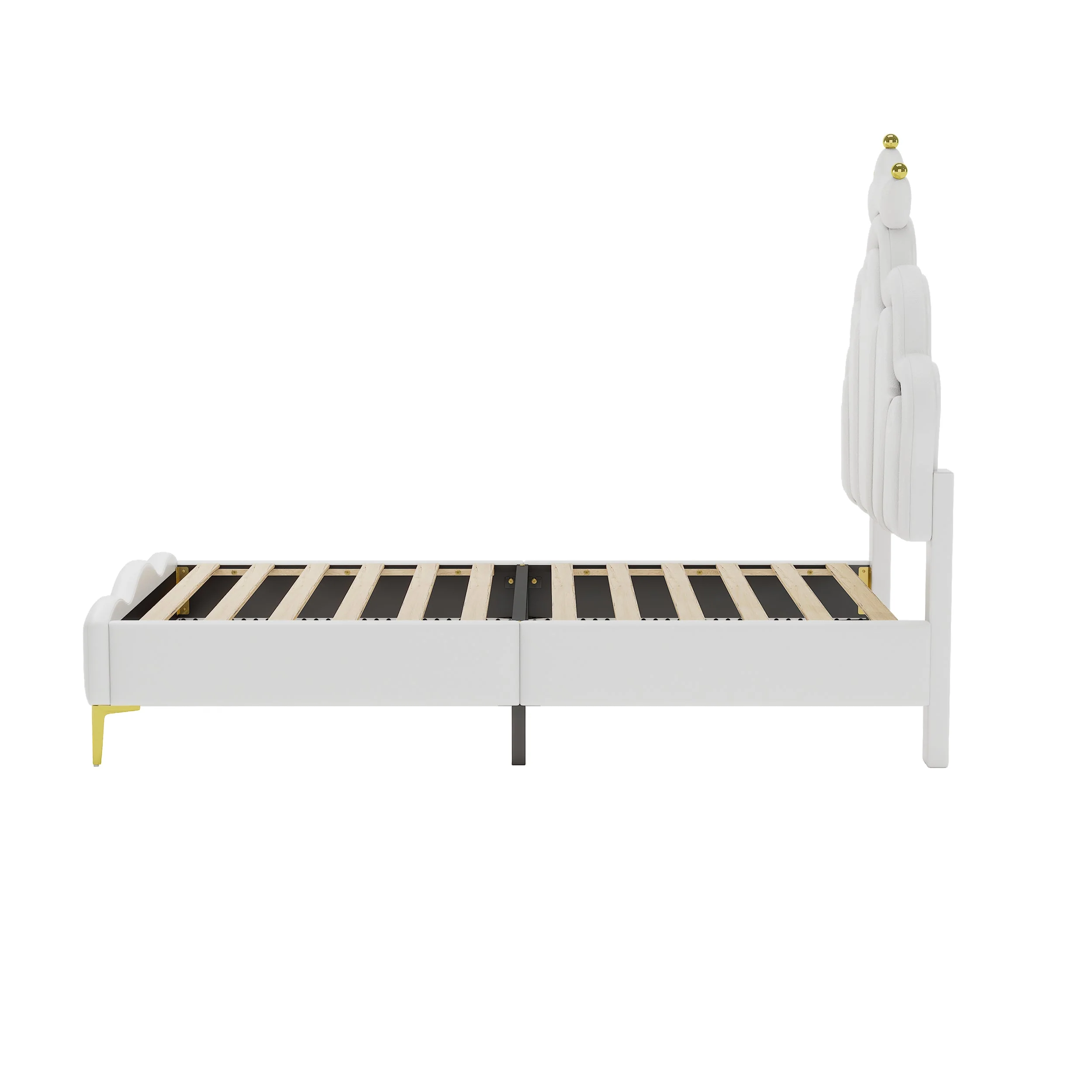 Princess Bed 90x200cm Crown Shaped PU Leather Upholstered LED - White - Image 7