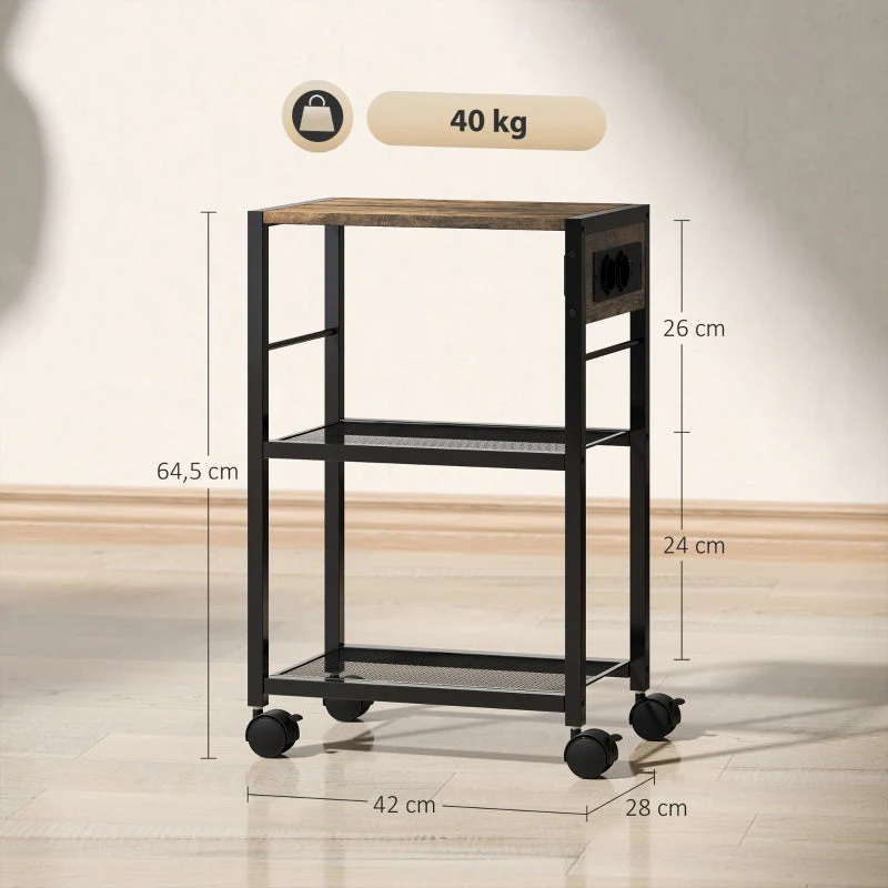 Printer Stand with Wheels Power Outlets USB & USB-C Ports - Rustic Brown - Image 3