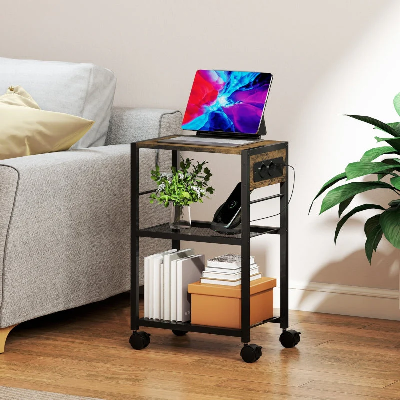 Printer Stand with Wheels Power Outlets USB & USB-C Ports - Rustic Brown - Image 7