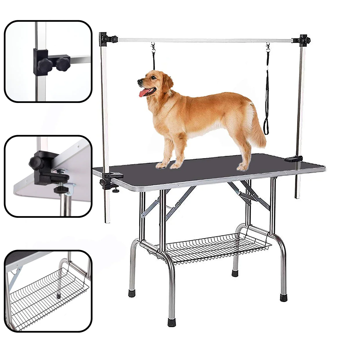 Professional Foldable Dog Grooming Table, Adjustable Arm Heavy-Duty 117cm, Black - Image 6