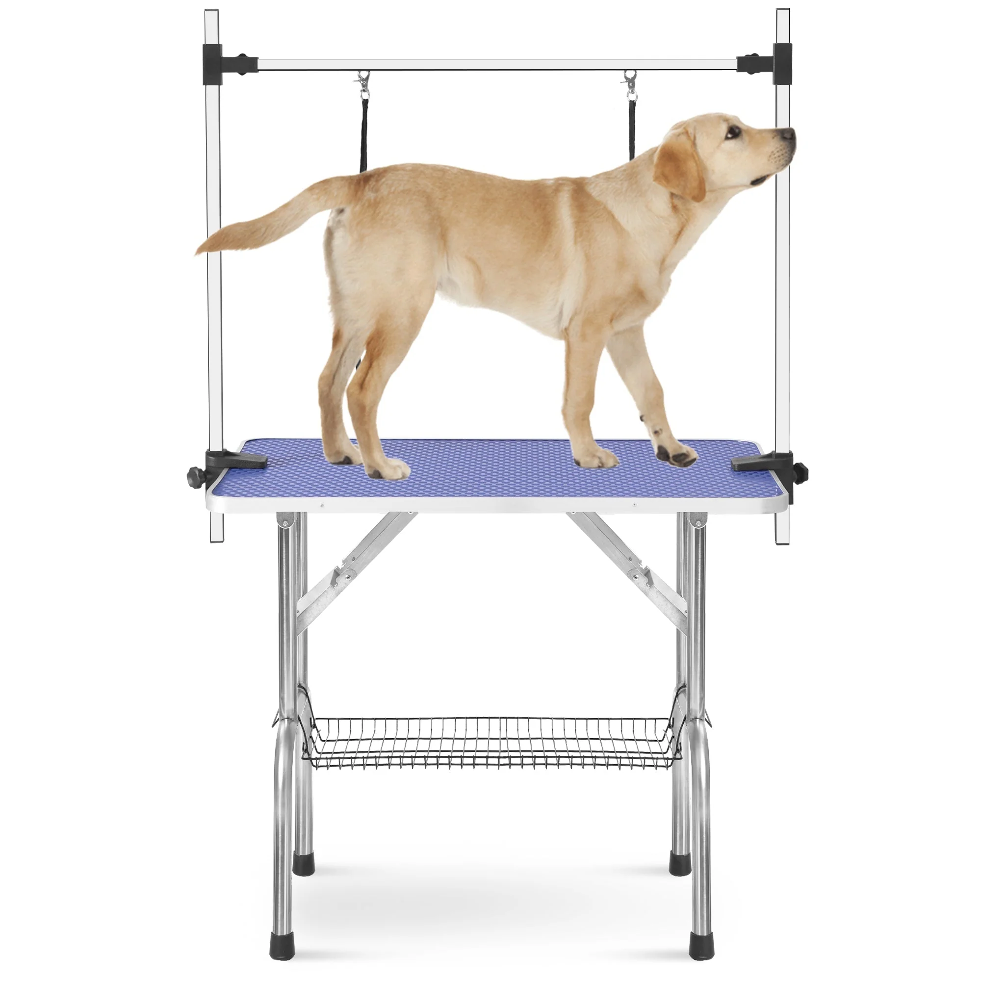 Professional Foldable Dog Grooming Table, Adjustable Arm Heavy-Duty, BLUE Rubber Mat - Image 9