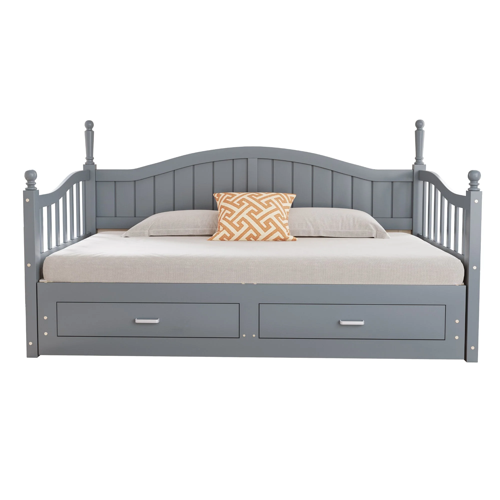 Pull-Out Sofa Bed, Solid Wood with Drawers & Slatted Frame, Pine Wood, Grey - Image 8