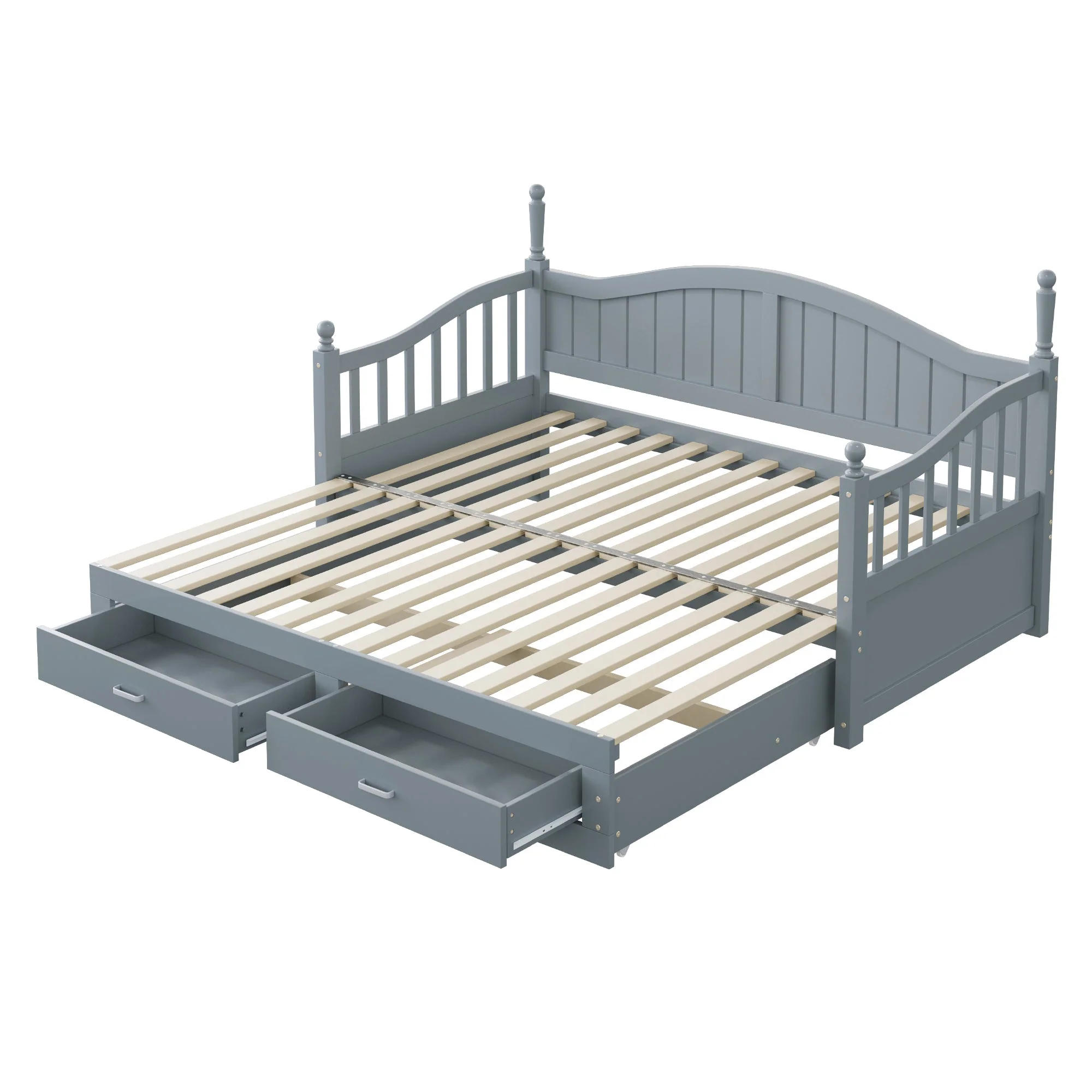 Pull-Out Sofa Bed, Solid Wood with Drawers & Slatted Frame, Pine Wood, Grey - Image 9