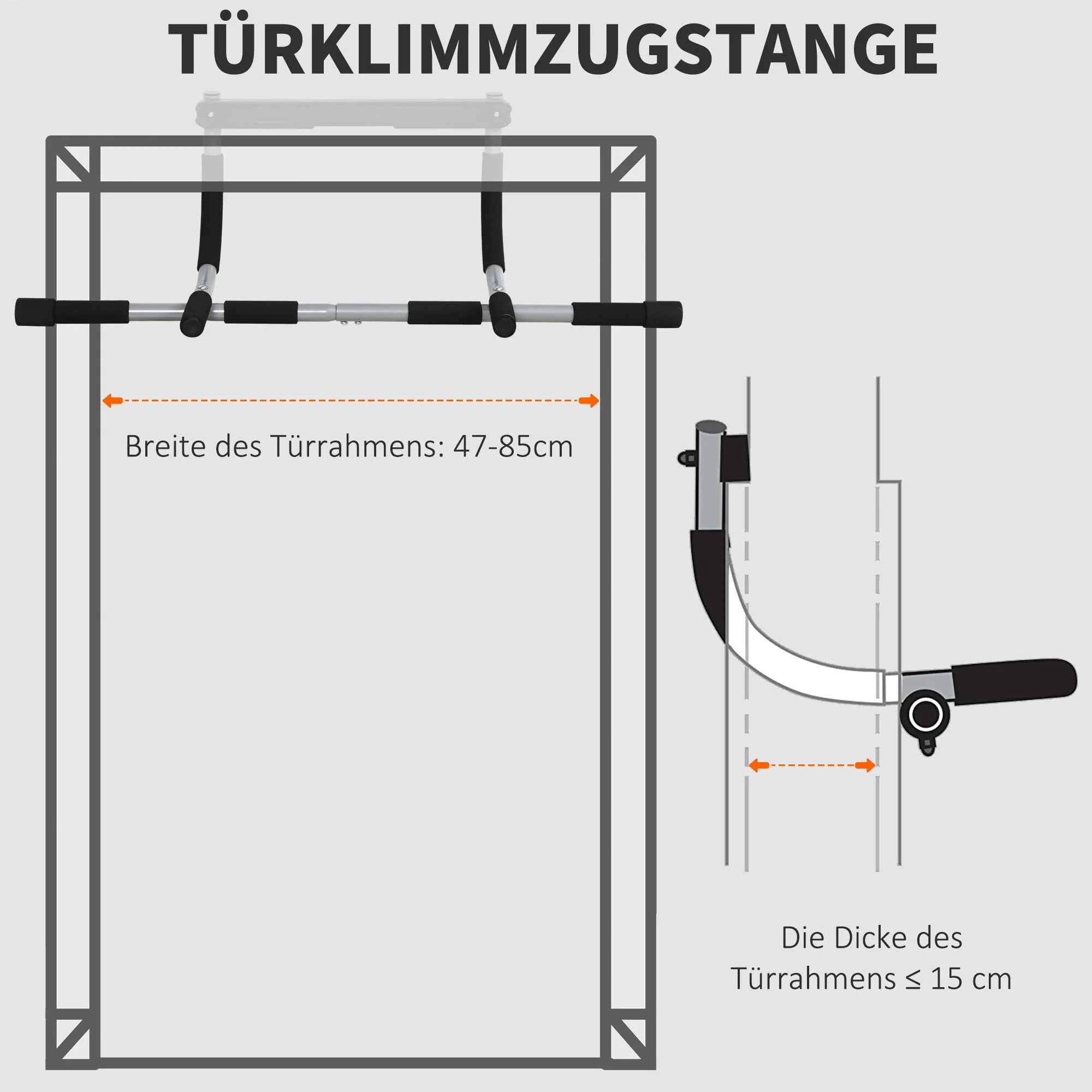 Pull-up Bar Multifunctional Training Bracket Door Bar Steel Black Grey - Image 7