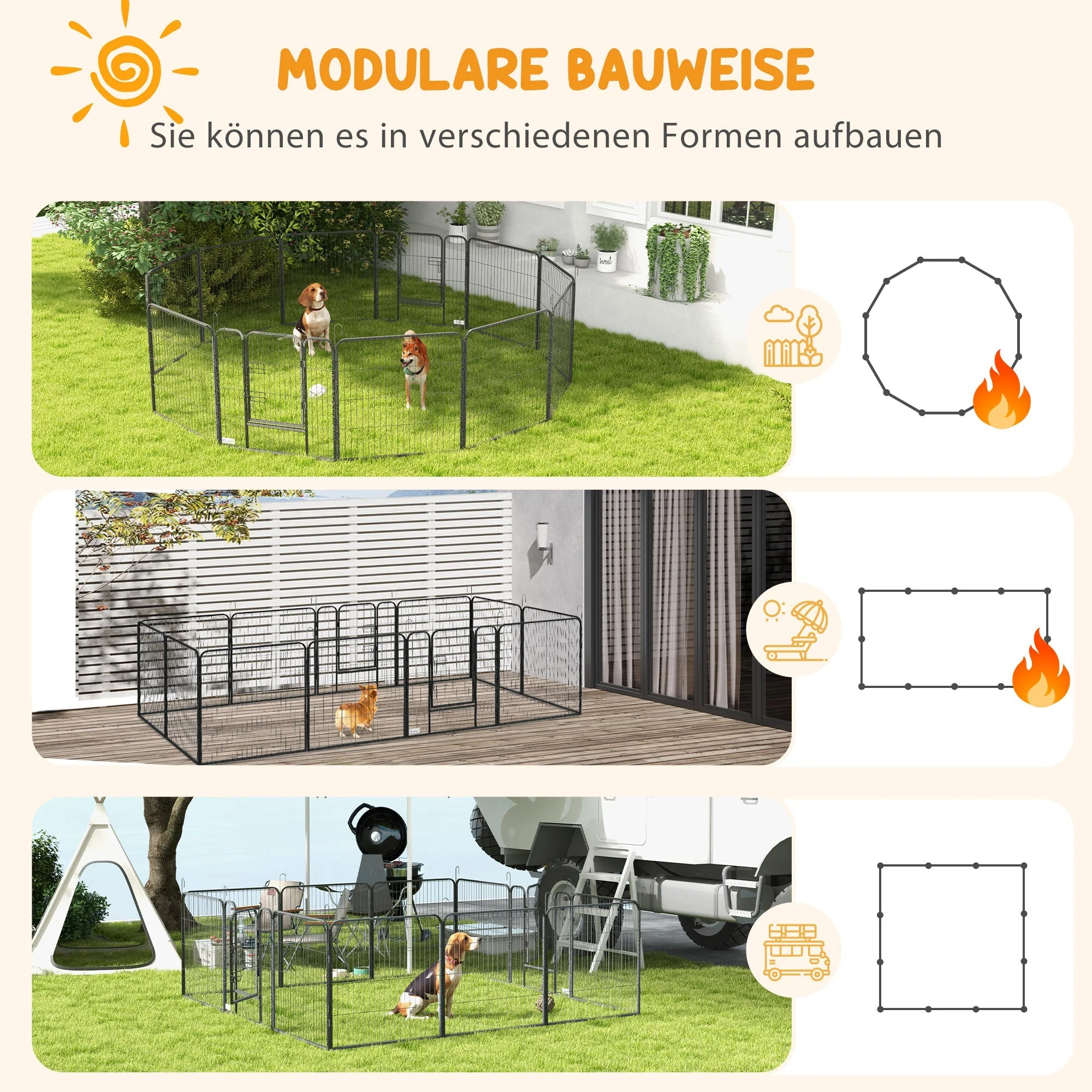 Puppy Playpen 12-Piece, 80cm High, Steel, Gray - Image 4