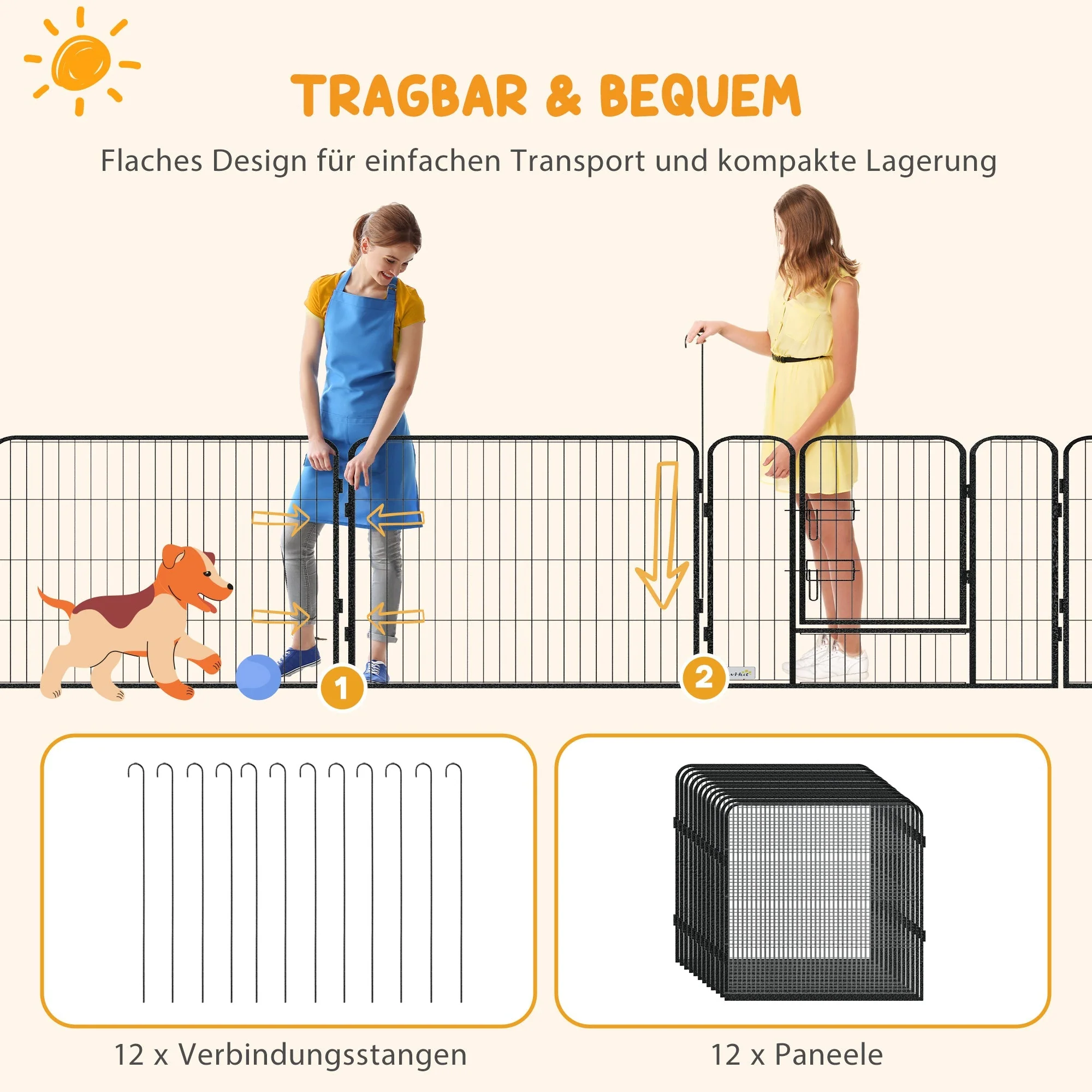 Puppy Playpen 12-Piece, 80cm High, Steel, Gray - Image 6