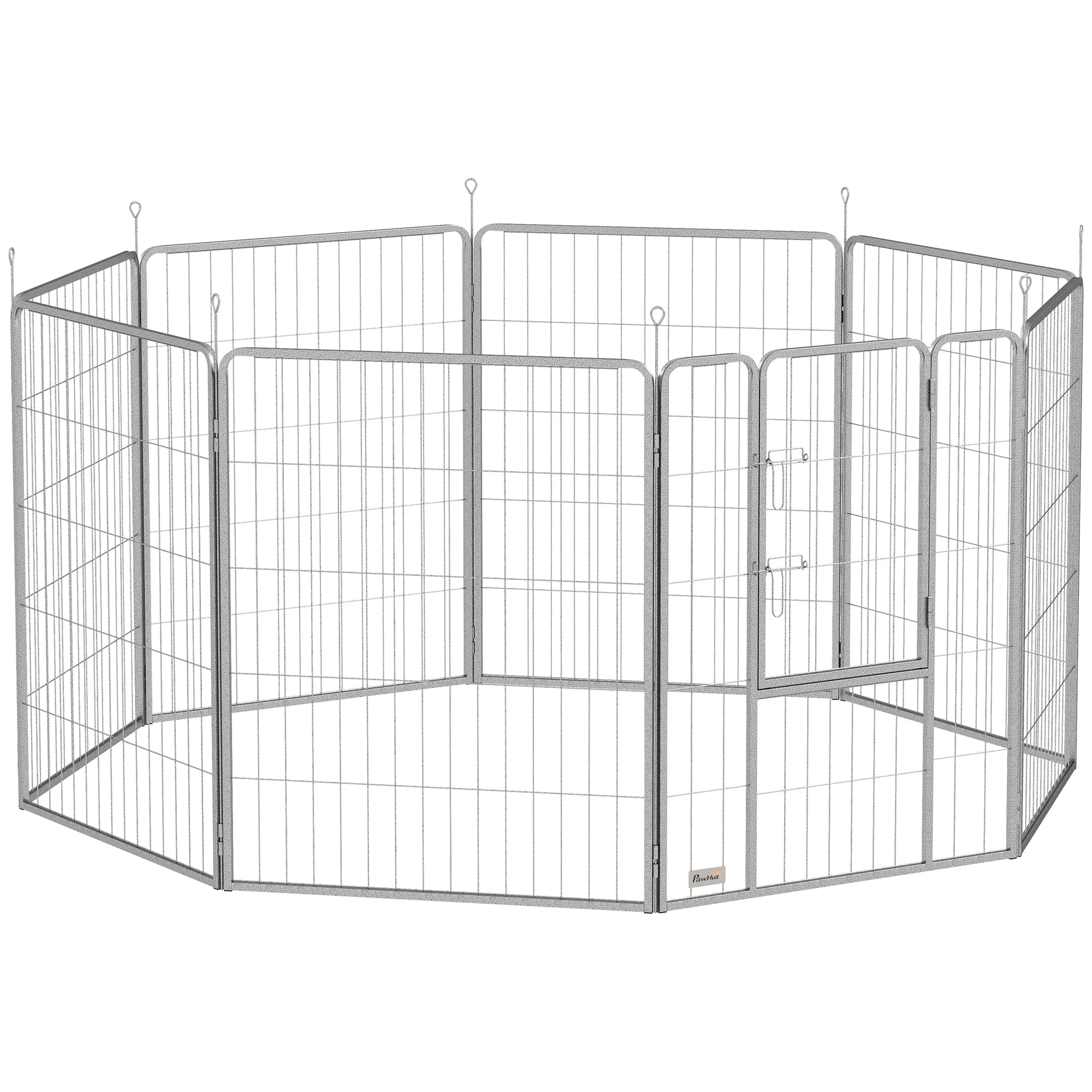 Puppy Playpen 8-Piece 100cm High Outdoor Run Steel Silver - Image 2