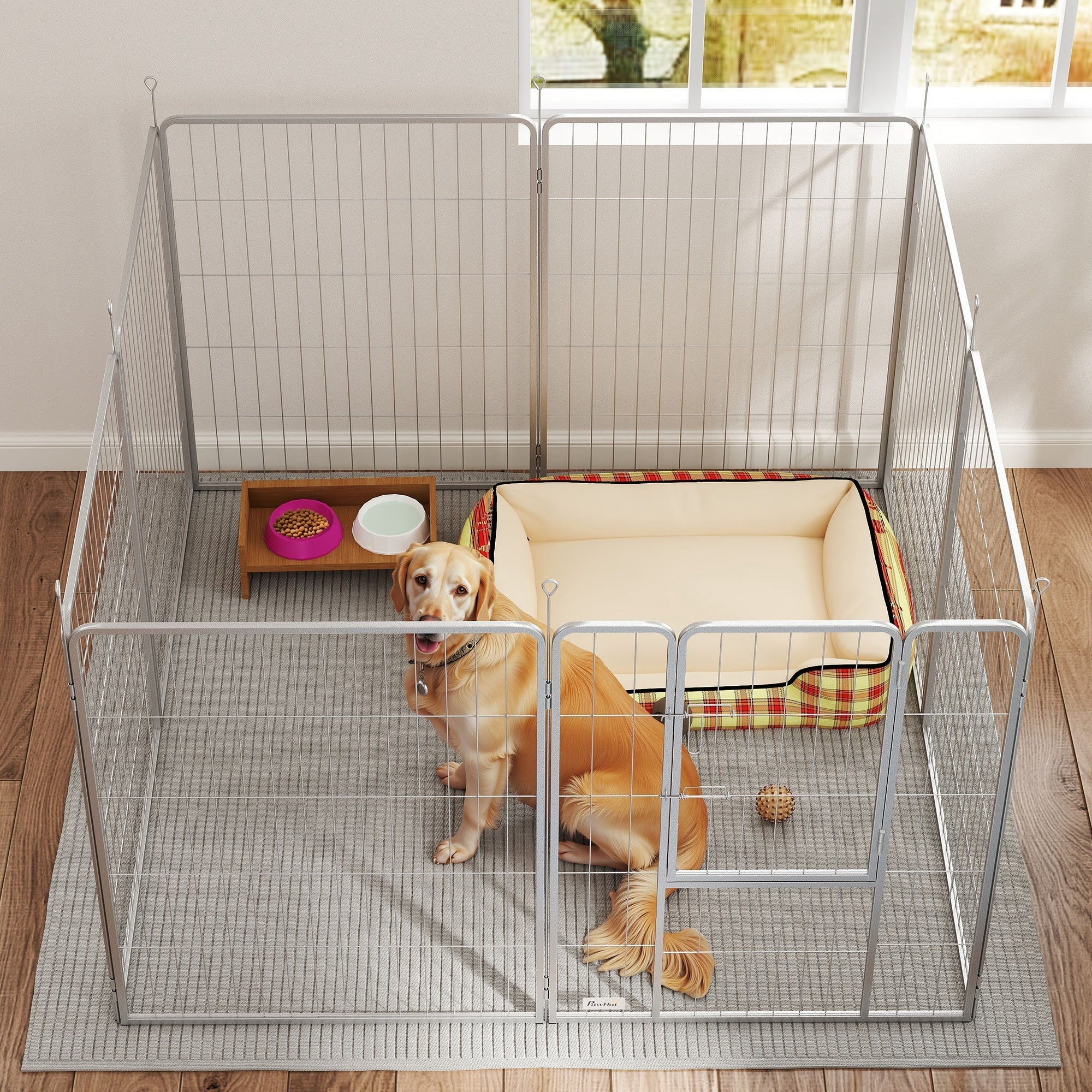 Puppy Playpen 8-Piece 100cm High Outdoor Run Steel Silver - Image 7