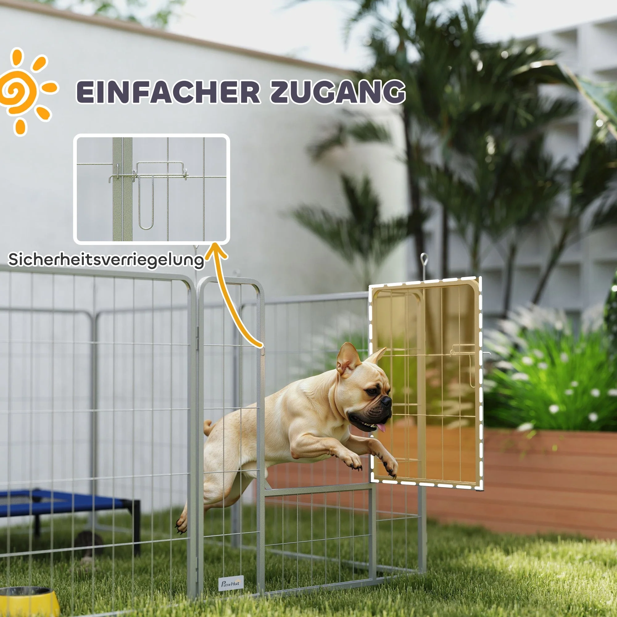 Puppy Playpen, 8-Piece 80cm High Outdoor Playpen with Door, Steel Silver - Image 6