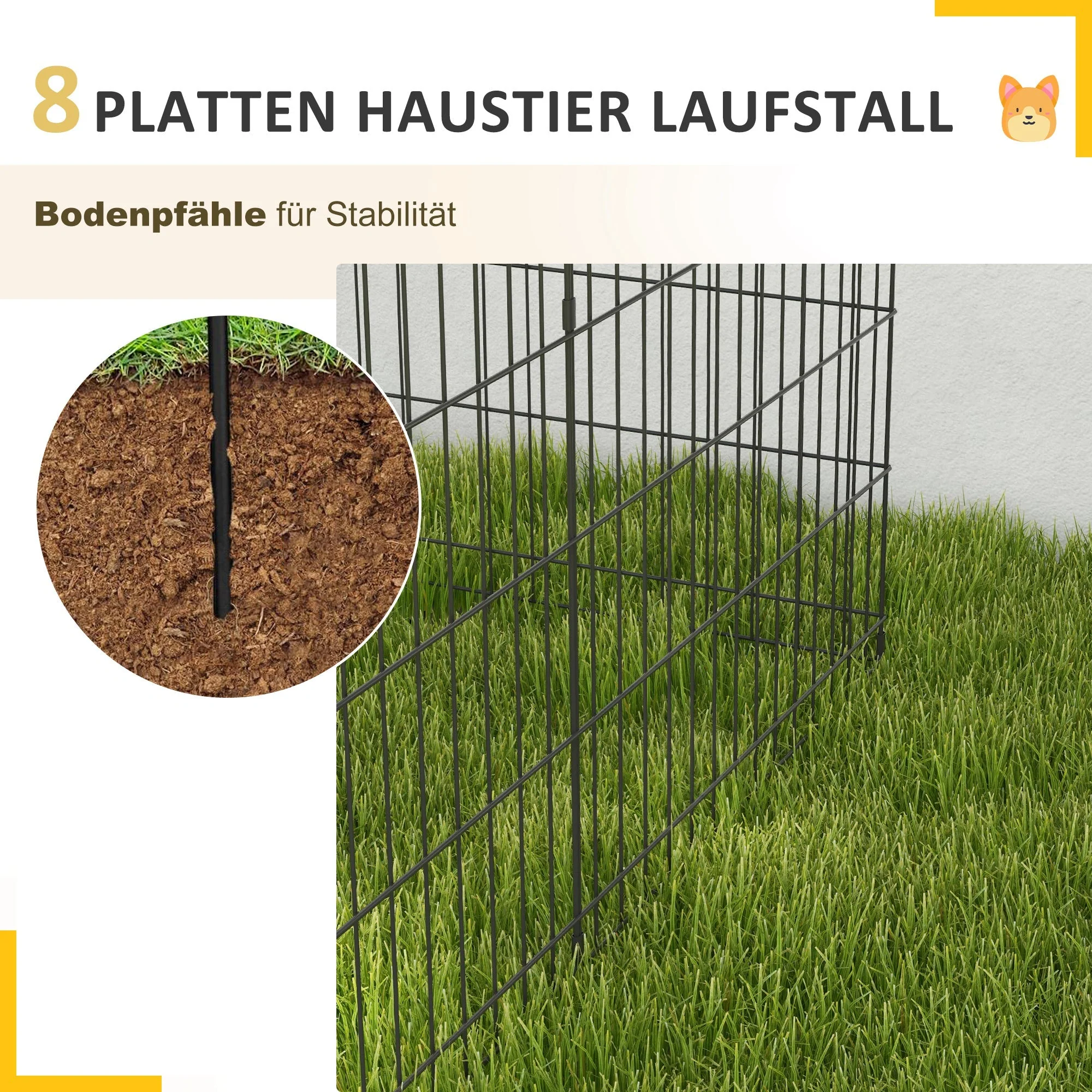 Puppy Playpen 8-Piece Set 76cm High Outdoor Enclosure, Metal Black - Image 6