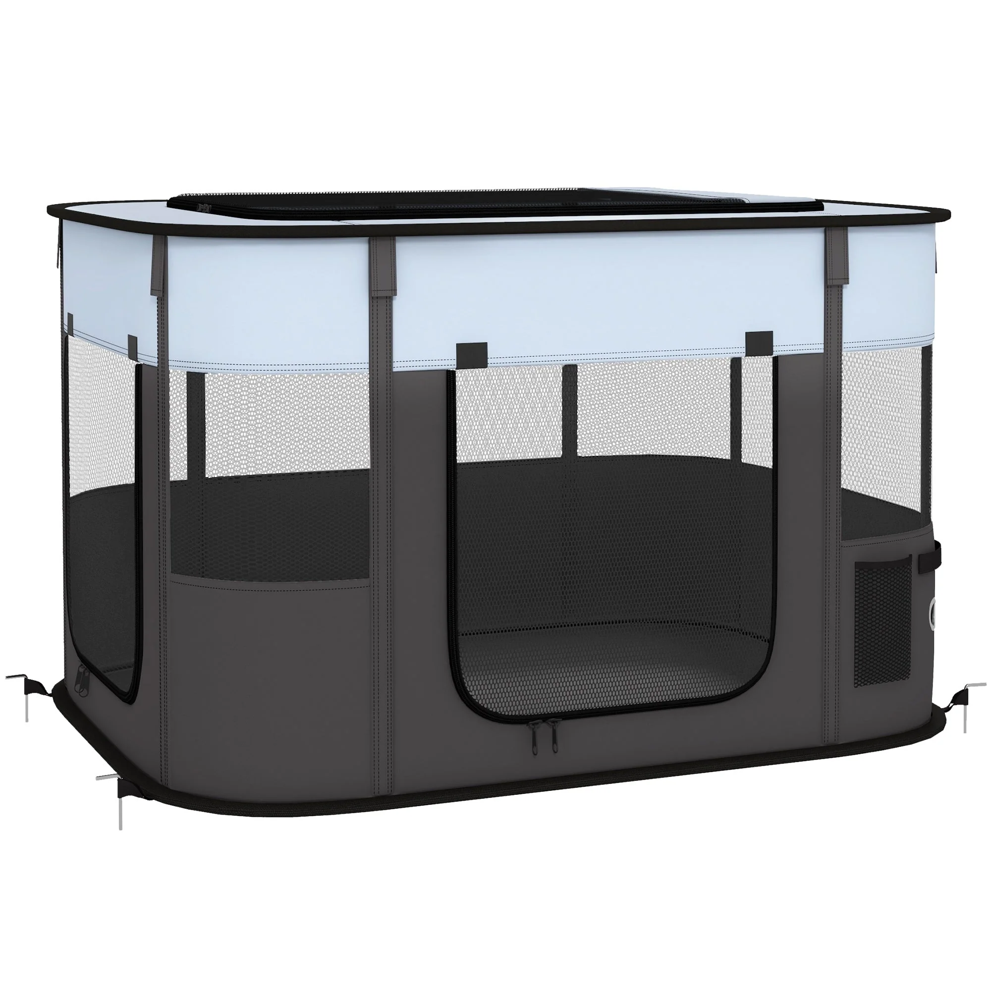 Puppy Playpen, Foldable Breathable Mesh, Grey - Image 2