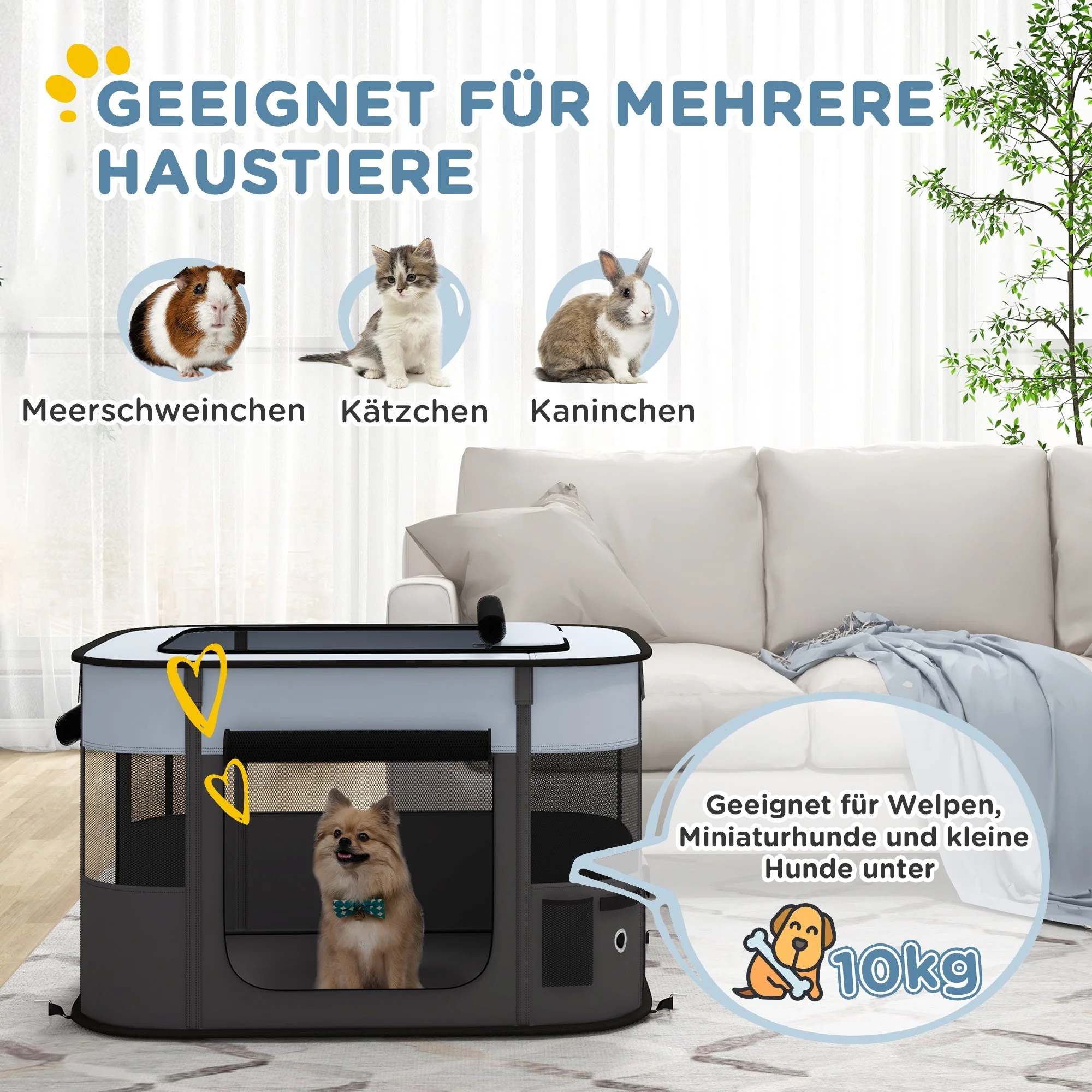 Puppy Playpen, Foldable Breathable Mesh, Grey - Image 4