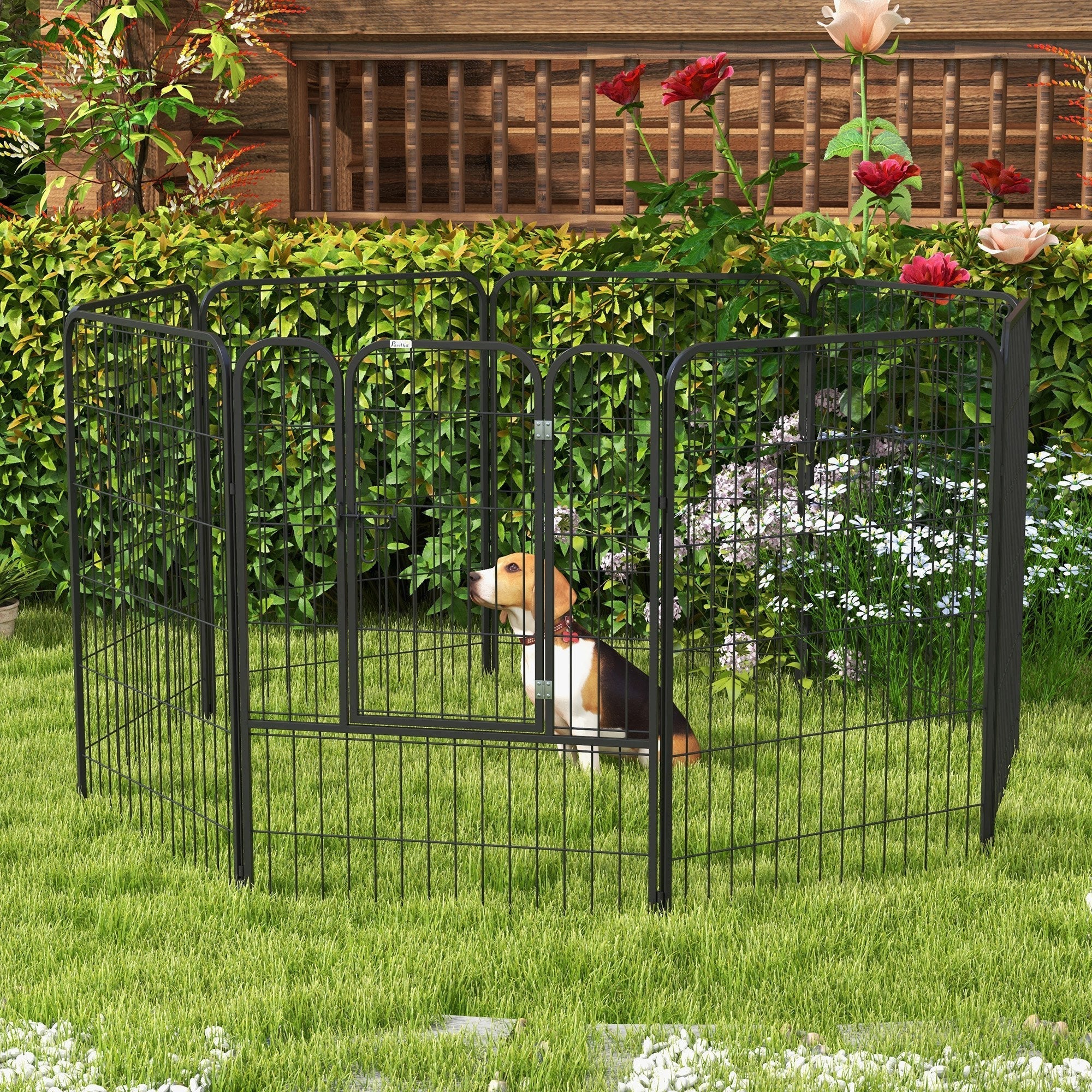 Puppy Playpen, Outdoor Enclosure, with Door, Metal Black - Image 8