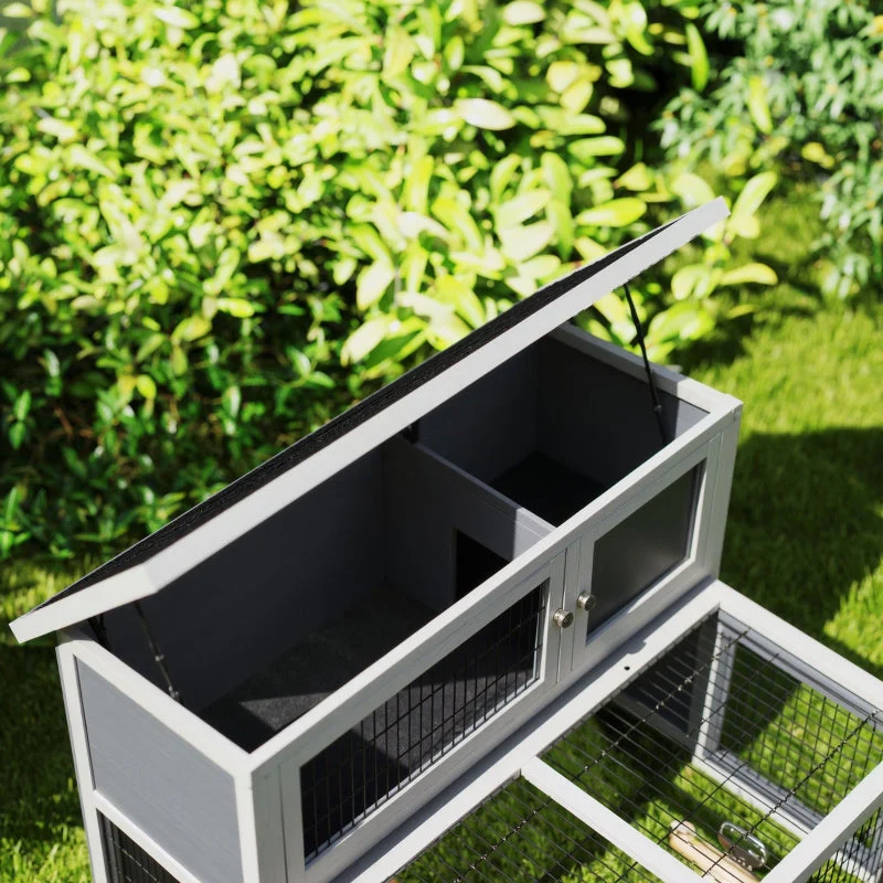 Rabbit Hutch, 2 Levels Foldable Roof Winterproof Solid Wood, Gray - Image 7