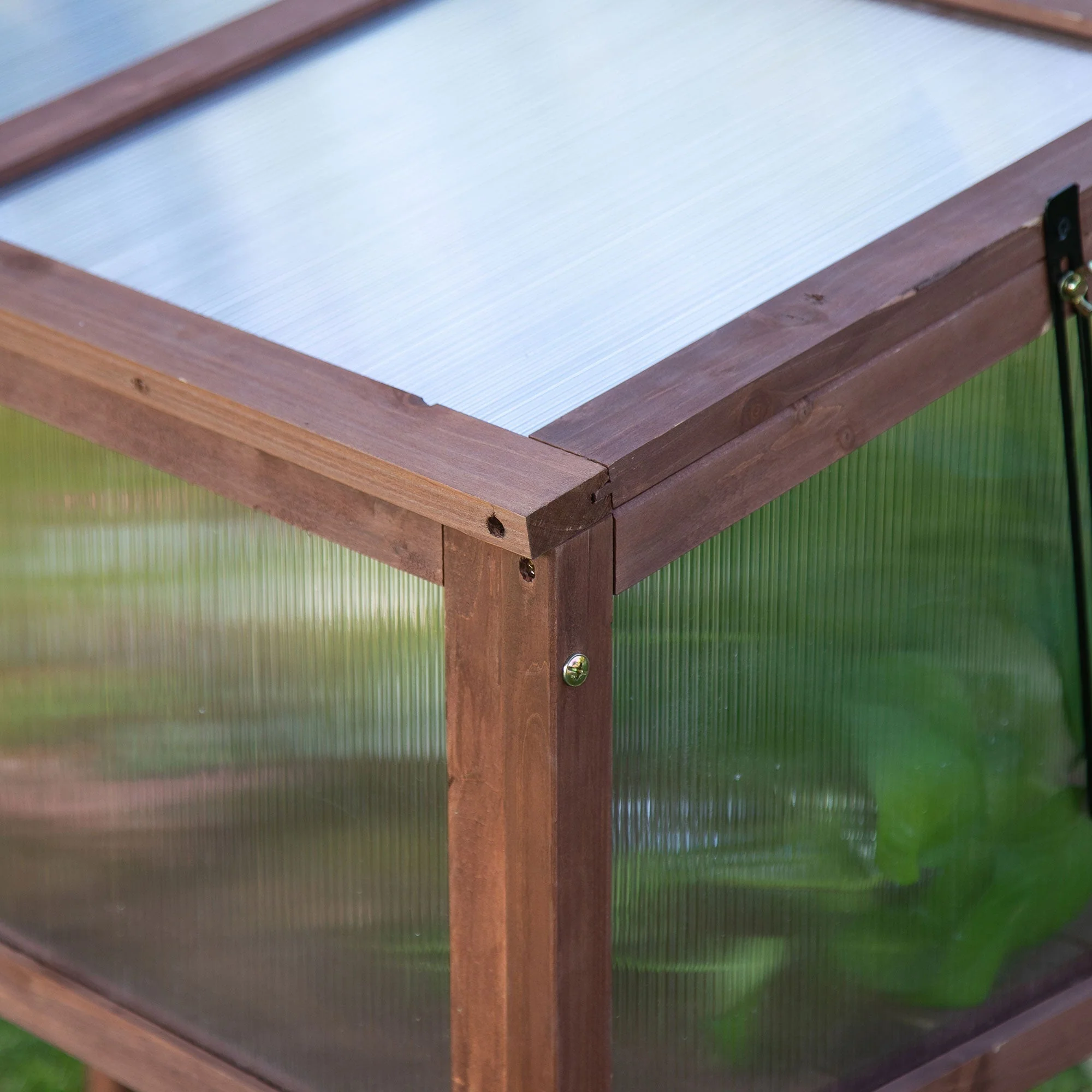Raised Bed Cold Frame Planter, 90 x 50 x 93 cm, Fir Wood & PC Board, Brown - Image 7