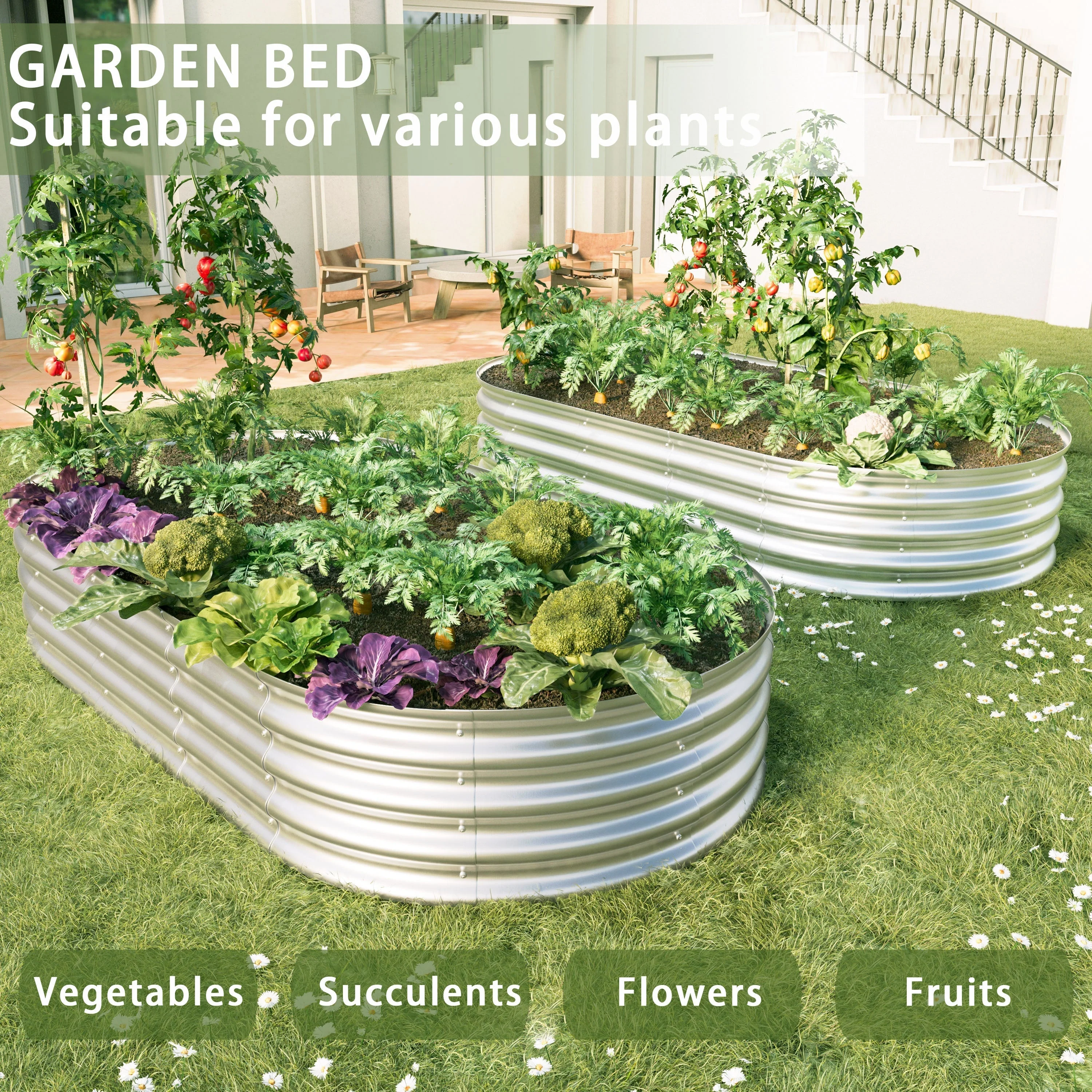 Raised Bed Galvanized Metal Planter Elevated Garden Kit, Rust Resistant, Easy Assembly - Image 3