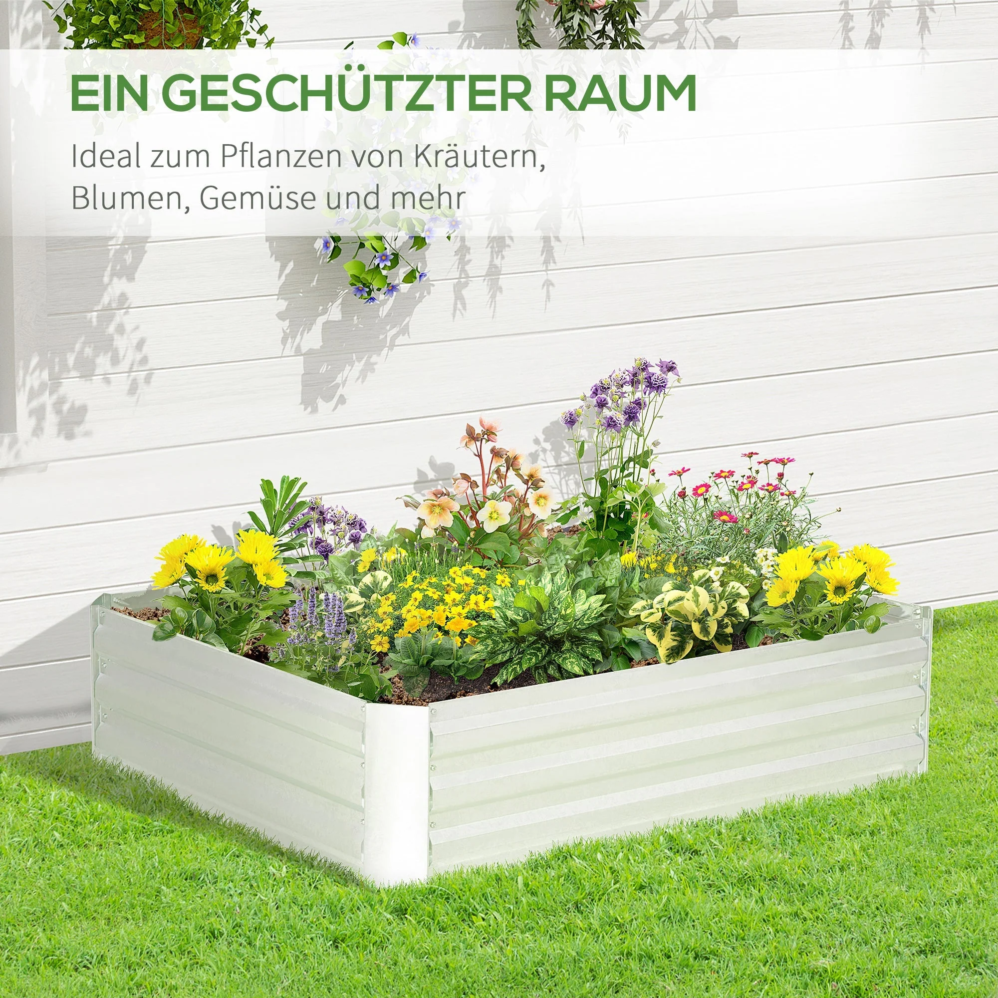 Raised Bed Galvanized Steel Planter, Silver - Image 4
