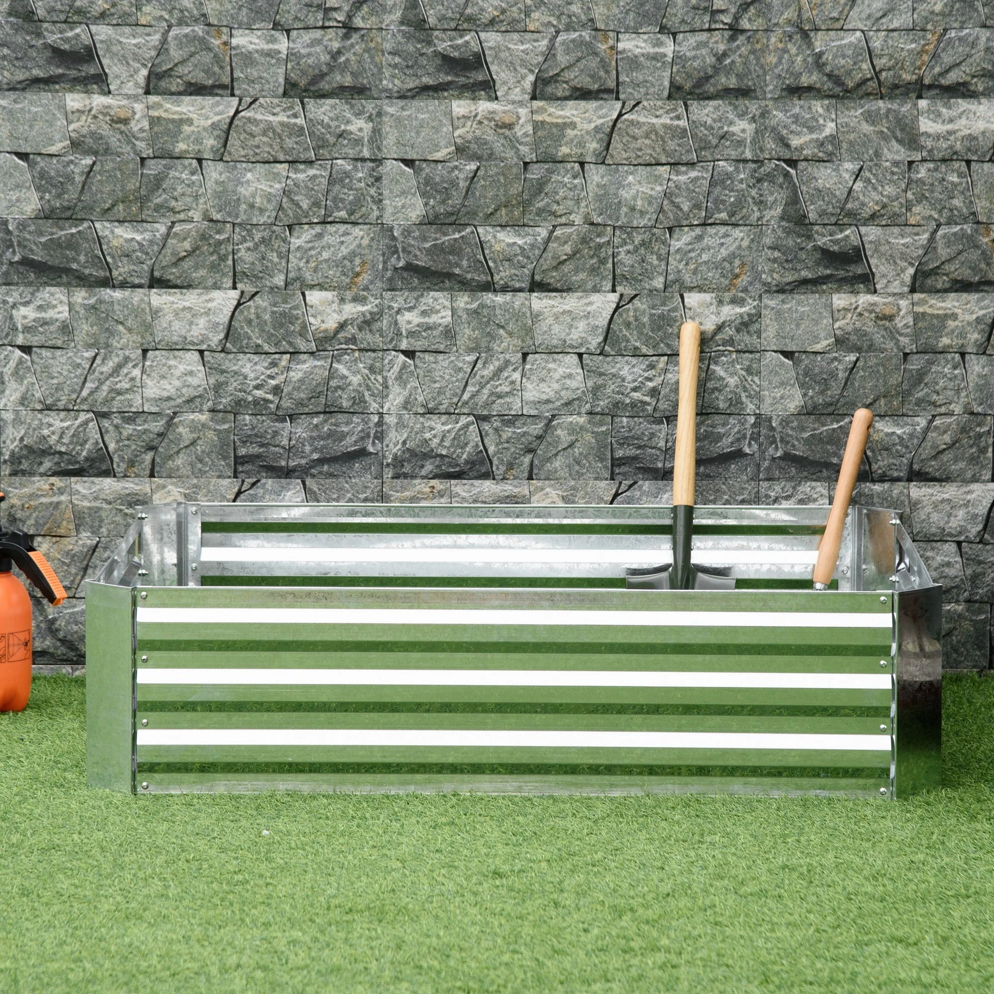 Raised Bed Galvanized Steel Planter, Silver - Image 7