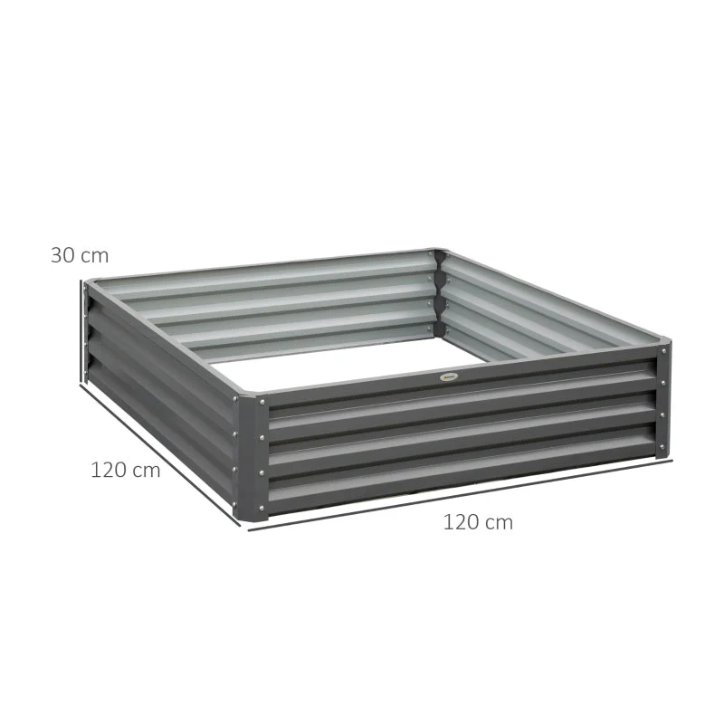 Raised Bed Planter, 120 x 120 x 30 cm, Light Gray Steel - Image 3