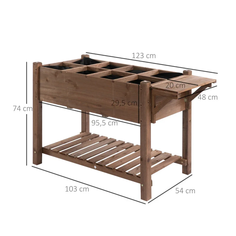 Raised Bed Planter, 8 Grids & Foldable Shelf, Solid Wood, Brown - Image 3