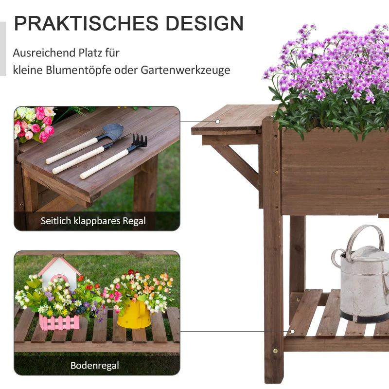 Raised Bed Planter, 8 Grids & Foldable Shelf, Solid Wood, Brown - Image 5