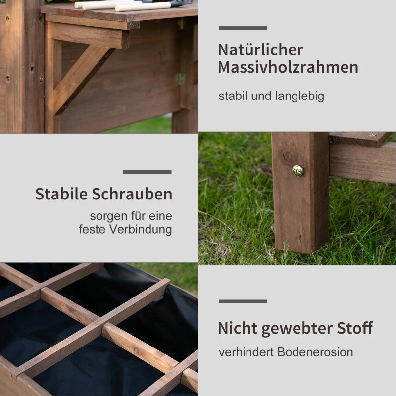 Raised Bed Planter, 8 Grids & Foldable Shelf, Solid Wood, Brown - Image 6