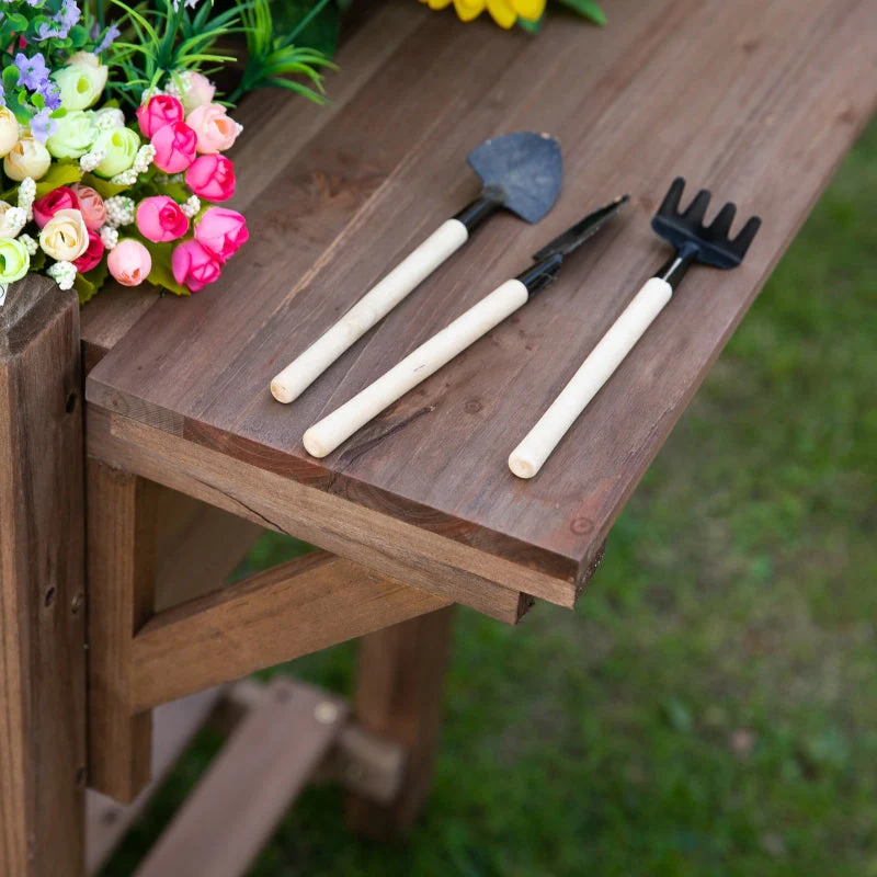 Raised Bed Planter, 8 Grids & Foldable Shelf, Solid Wood, Brown - Image 7