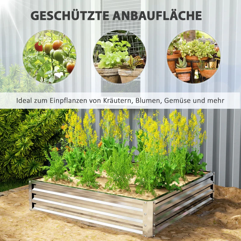 Raised Bed Planter, Garden Vegetable Herb Flower Box, Steel Silver - Image 5