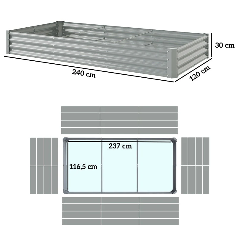 Raised Bed, Weather-Resistant Steel Planter Box 240 x 120 x 30 cm, Steel - Image 3