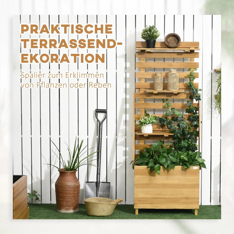 Raised Bed with Trellis, 3 Shelves, Wood, Brown - Image 4