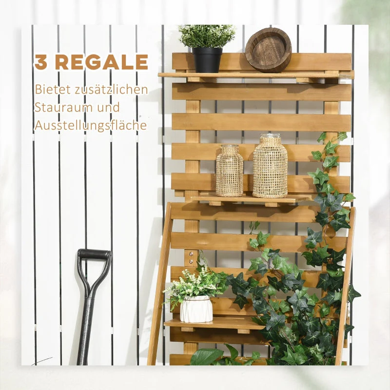 Raised Bed with Trellis, 3 Shelves, Wood, Brown - Image 5