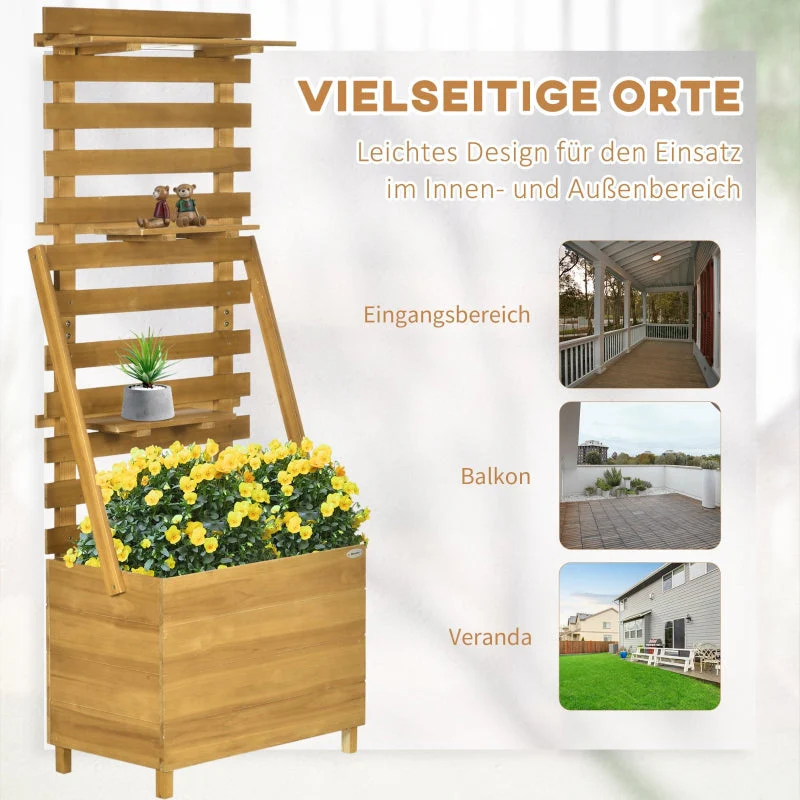 Raised Bed with Trellis, 3 Shelves, Wood, Brown - Image 7