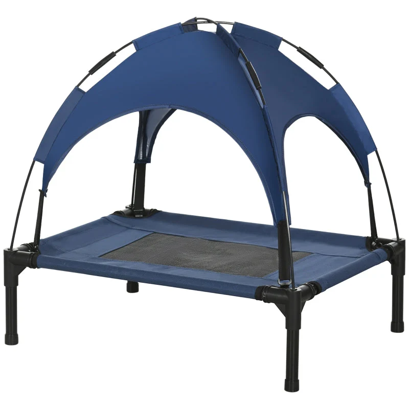 Raised Dog Bed Outdoor with Canopy UV Protection, Dark Blue Taffeta Fabric - Image 2